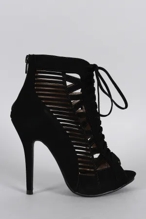 Nubuck Cutout Peep Toe Ankle Bootie