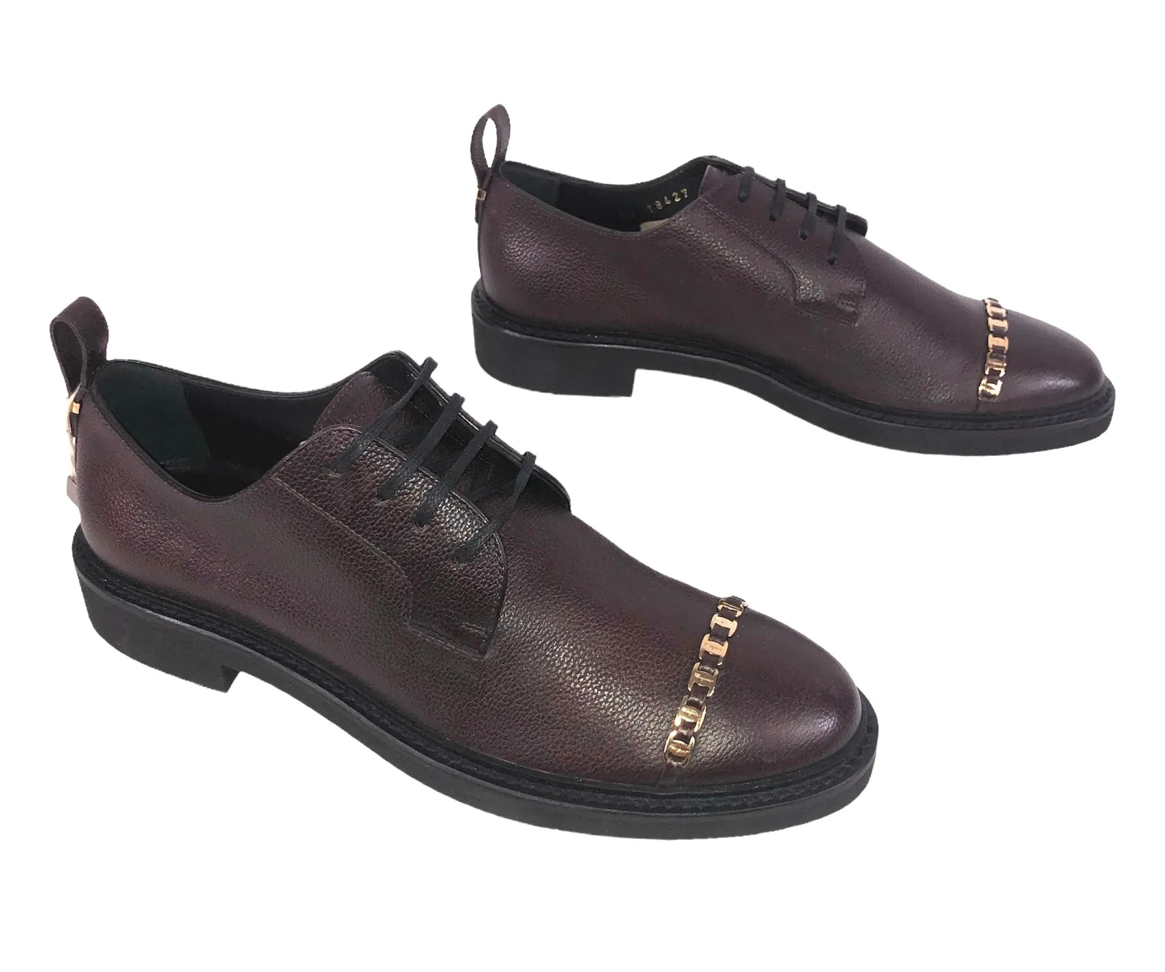 Pebble Leather Logo Embellished Oxfords | Size US 8.5C