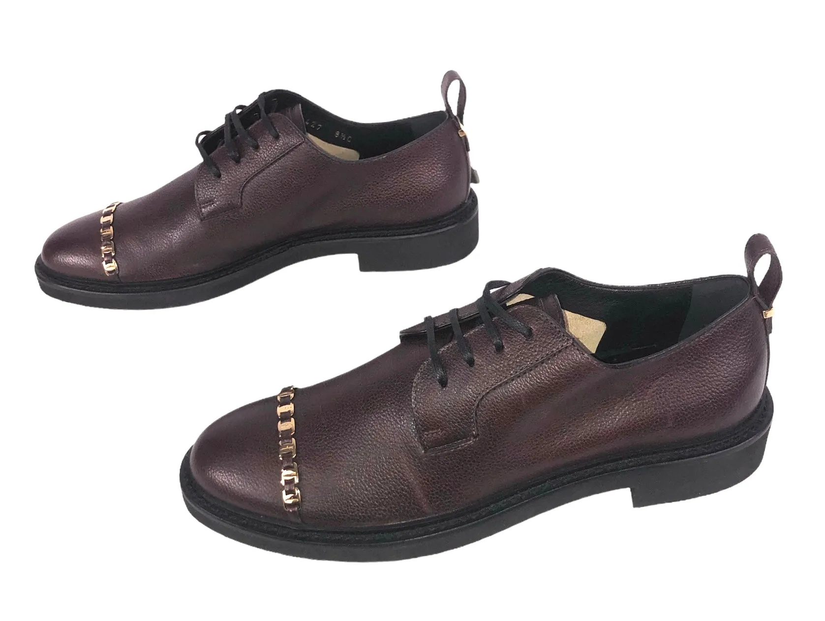 Pebble Leather Logo Embellished Oxfords | Size US 8.5C