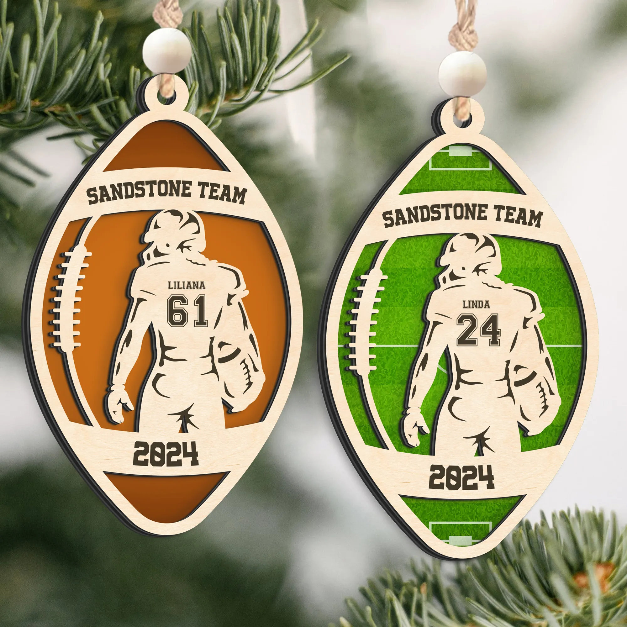 Personalized American Football Ornament, Football Player 2 Layered Wooden Ornament, CF922