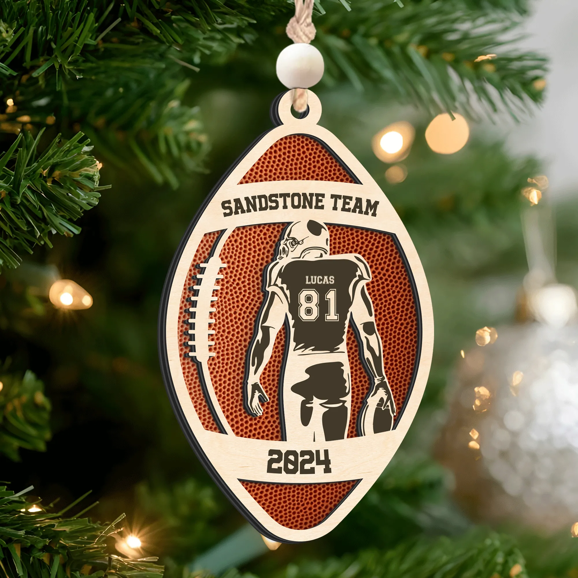 Personalized American Football Ornament, Football Player 2 Layered Wooden Ornament, CF922