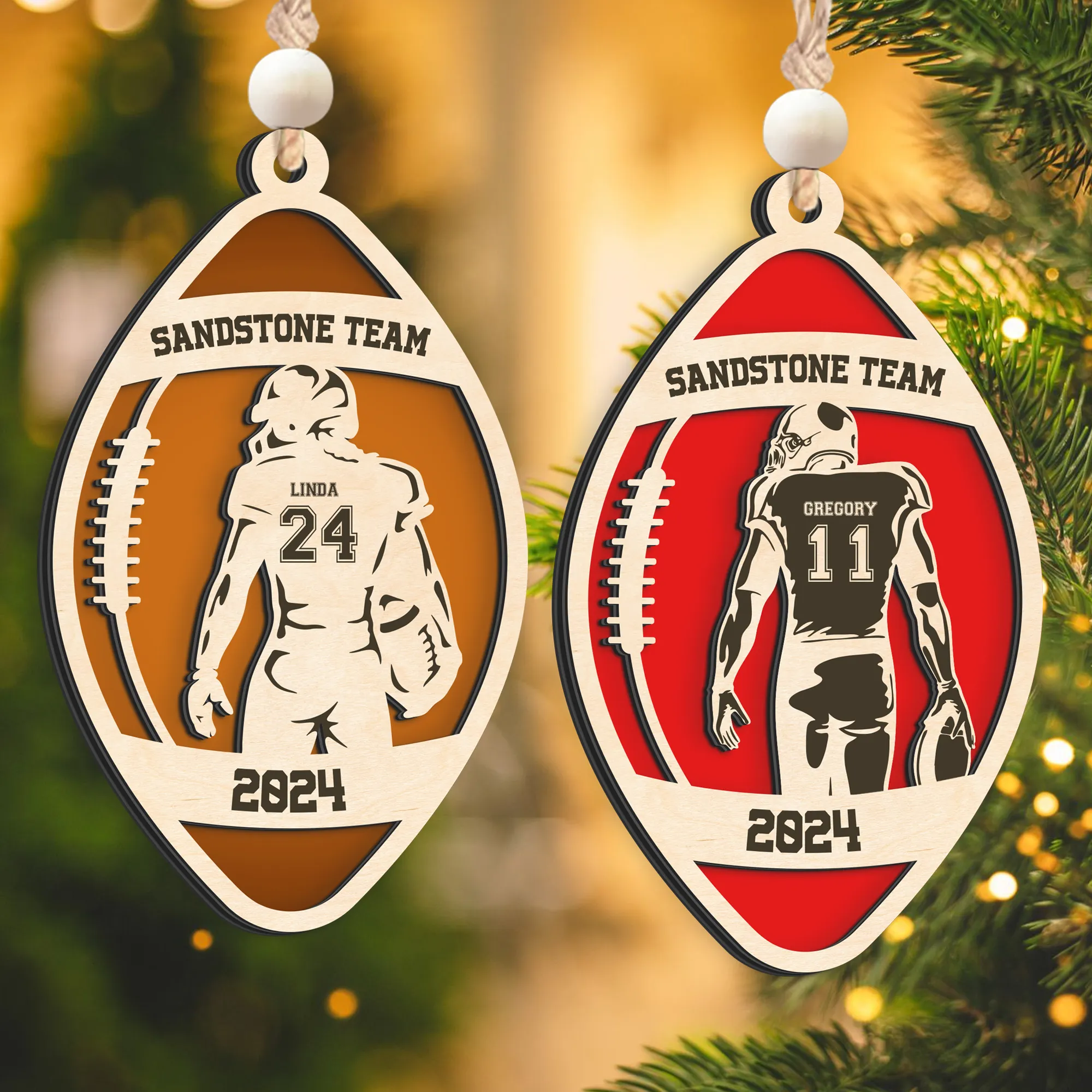 Personalized American Football Ornament, Football Player 2 Layered Wooden Ornament, CF922