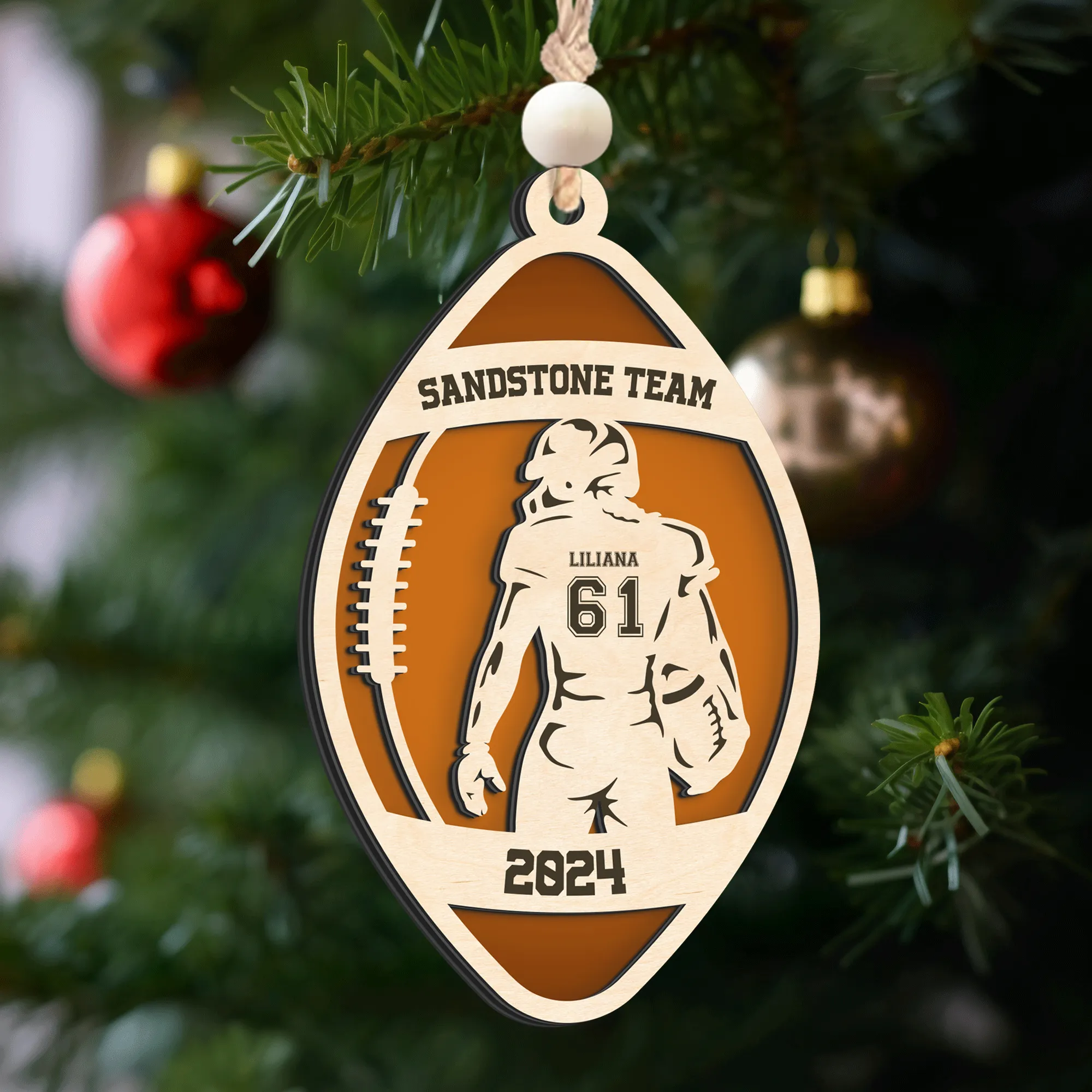 Personalized American Football Ornament, Football Player 2 Layered Wooden Ornament, CF922