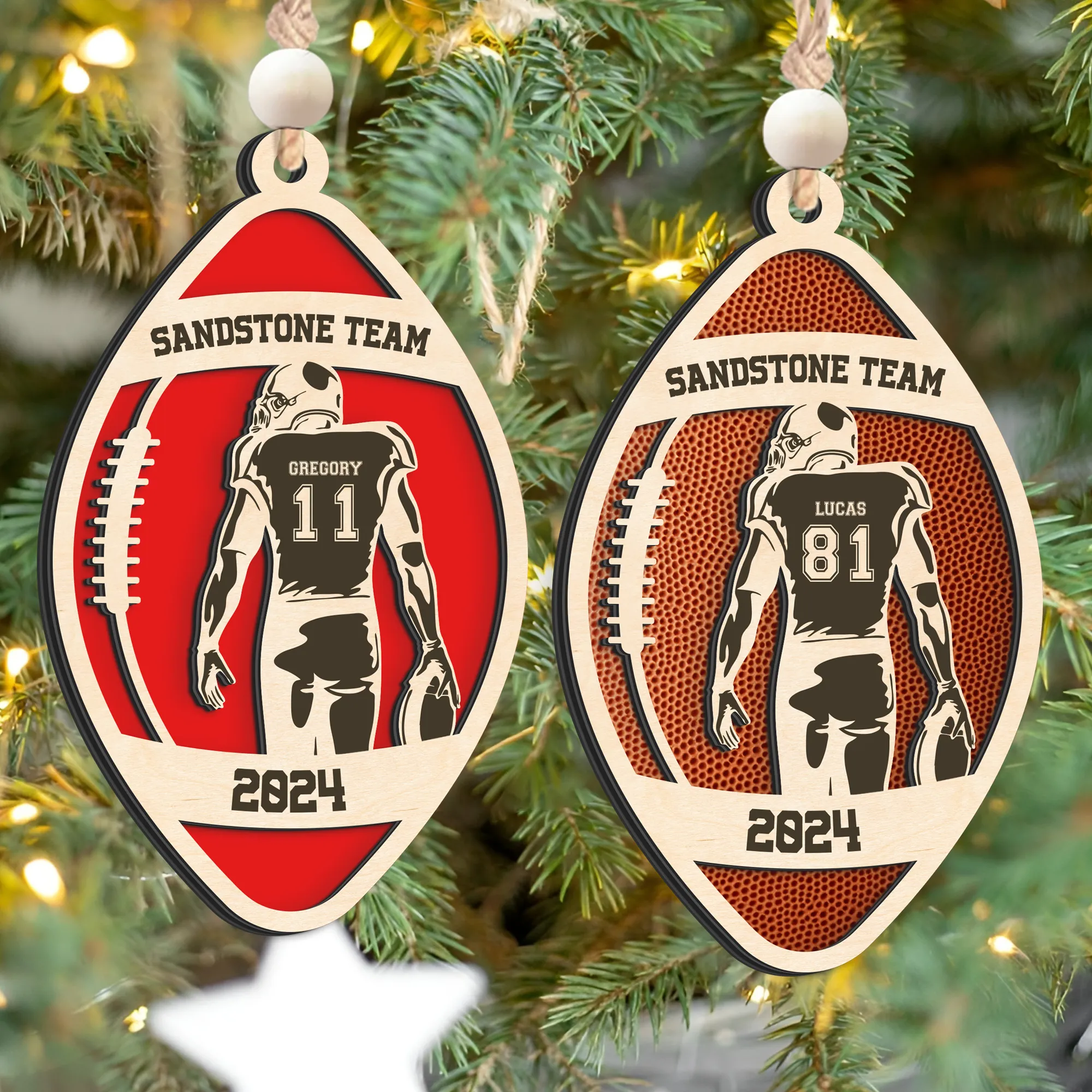 Personalized American Football Ornament, Football Player 2 Layered Wooden Ornament, CF922