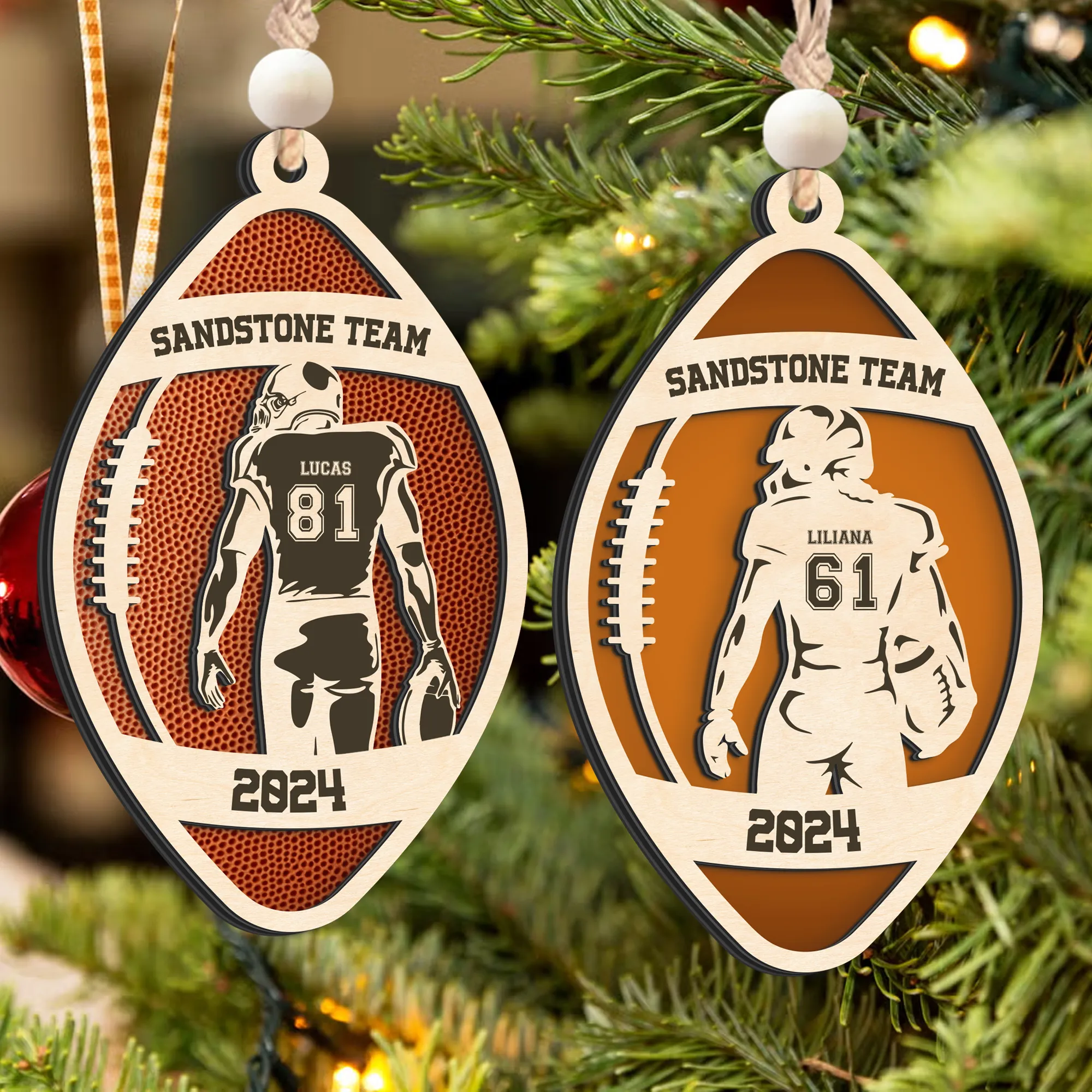 Personalized American Football Ornament, Football Player 2 Layered Wooden Ornament, CF922