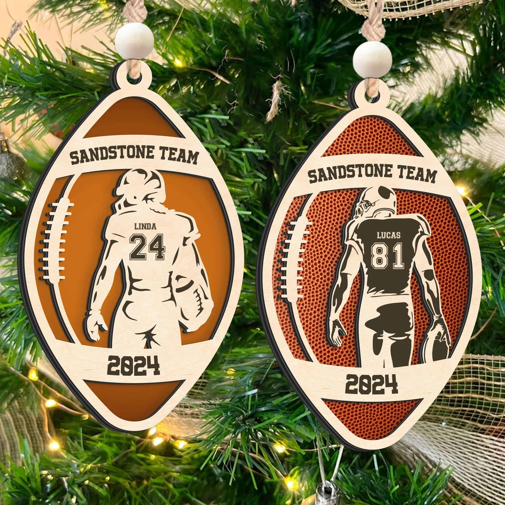 Personalized American Football Ornament, Football Player 2 Layered Wooden Ornament, CF922