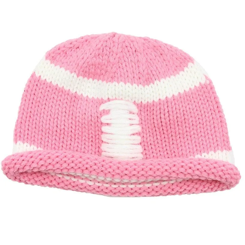 Pink Crochet Football Beanie