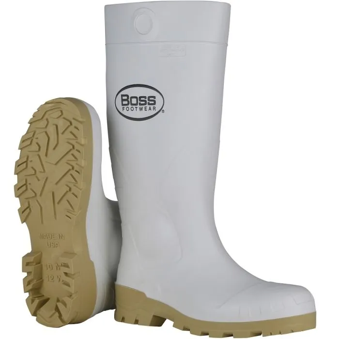 PIP Boss Footwear 380-900 16 Inch PVC Plain Toe Boot, White, 1 Pair