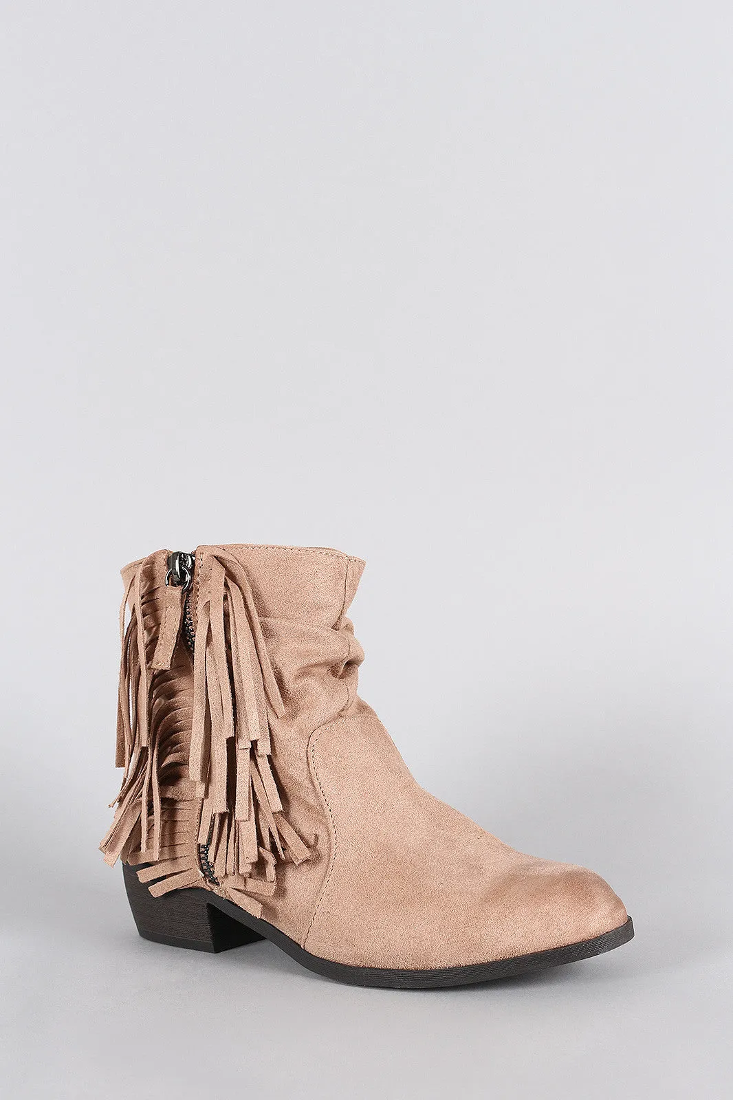 Qupid Floral Suede Fringe Cowgirl Booties