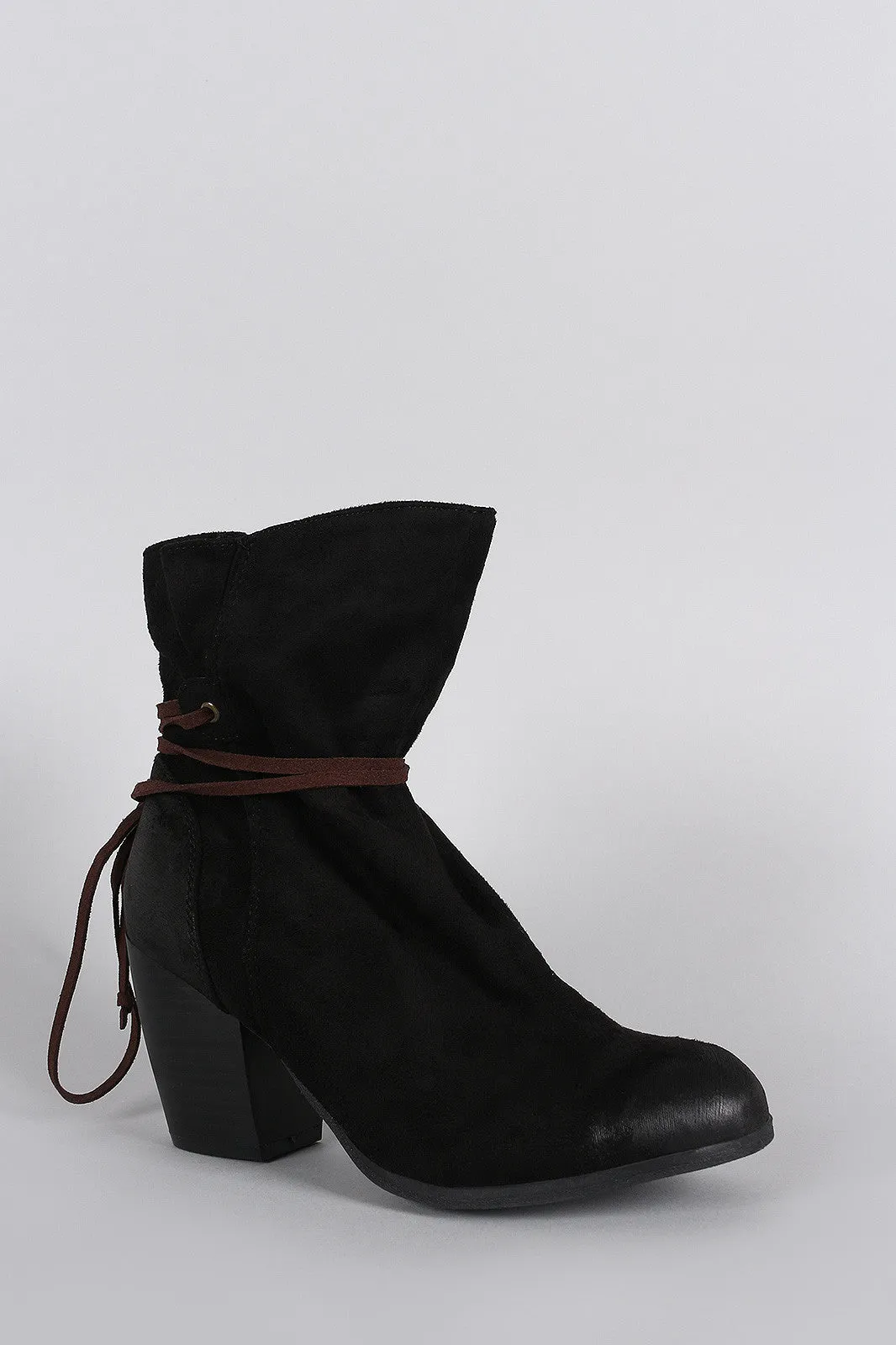 Qupid Suede Lace Tie Chunky Heeled Ankle Boots