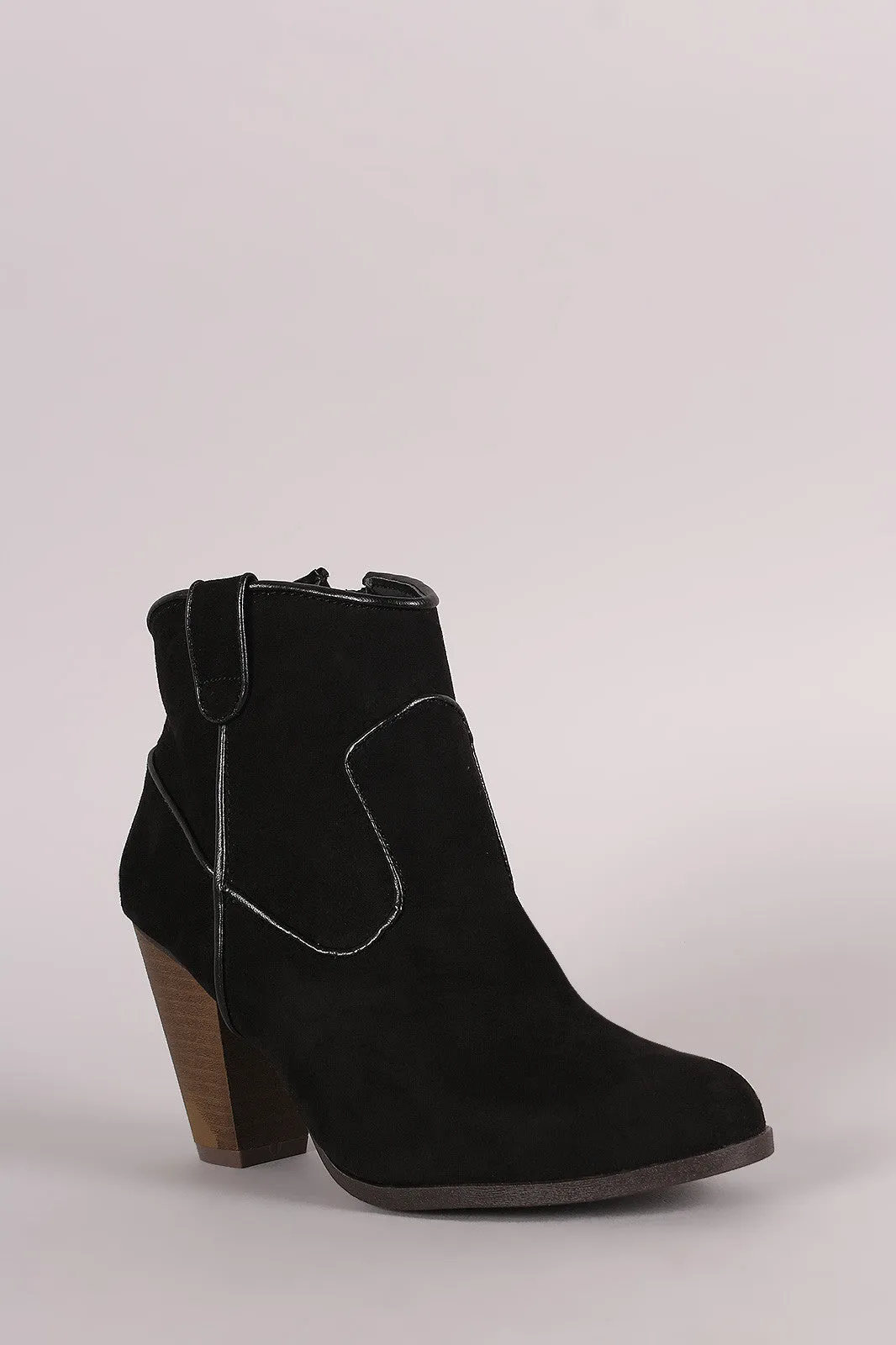 Qupid Suede Stitch Trim Zip-Up Booties