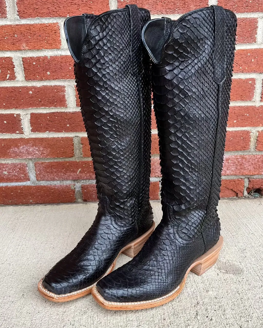 R. Watson Matte Black 17" Python Cowgirl Boots RWL7211