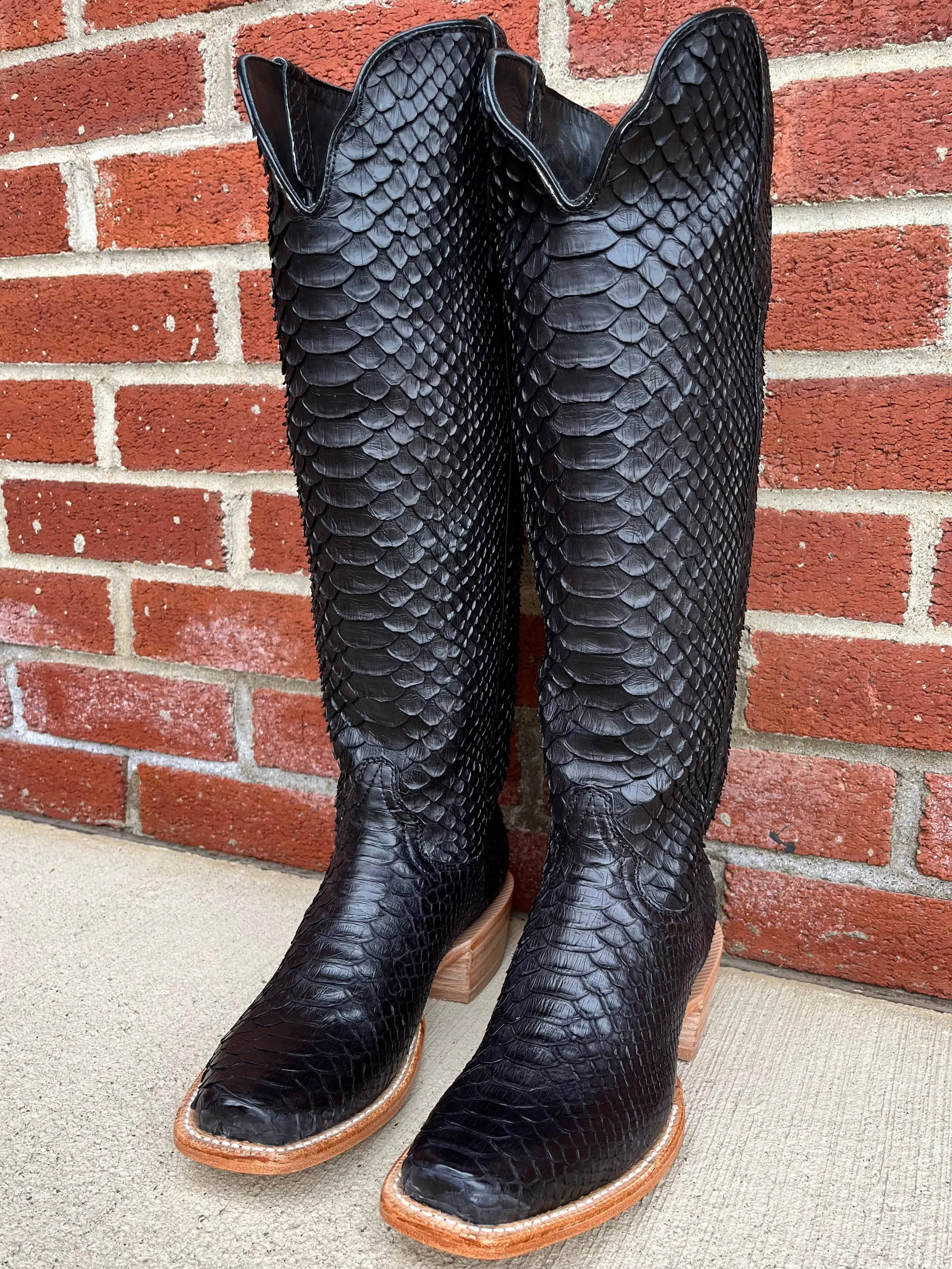 R. Watson Matte Black 17" Python Cowgirl Boots RWL7211