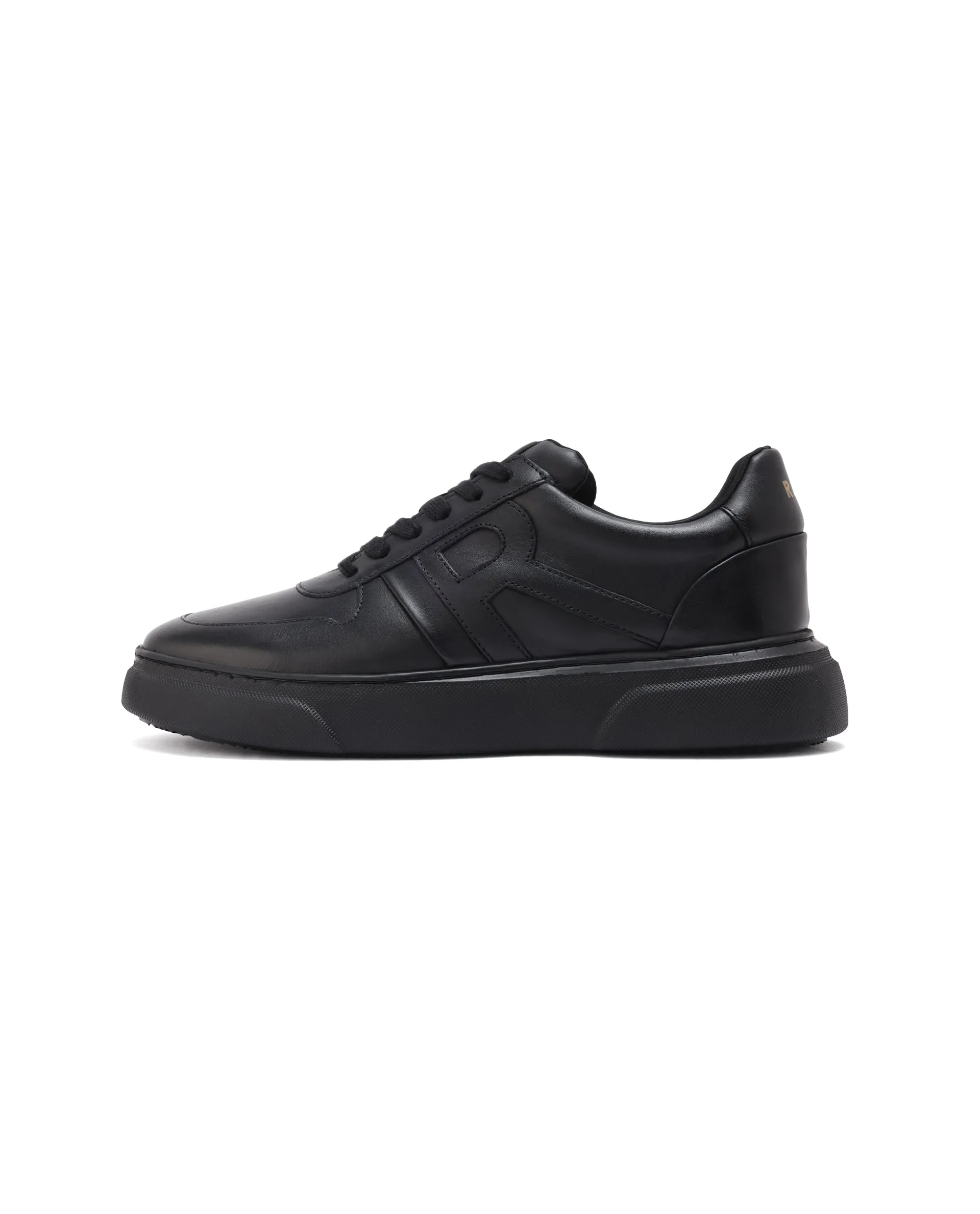 Rare Rabbit Men's Cygnus Black Genuine Leather Monotone Low-top Lace-up Branded Sneaker Shoes