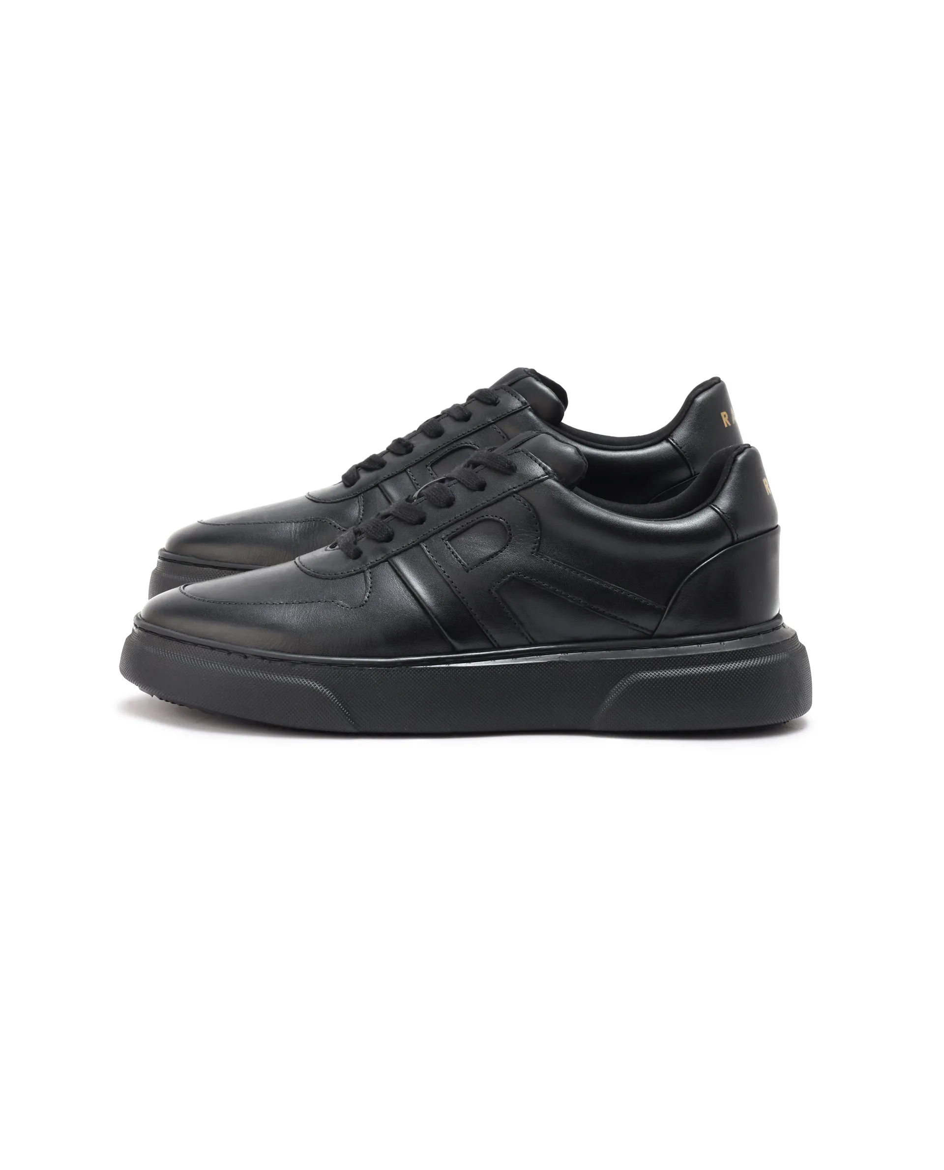 Rare Rabbit Men's Cygnus Black Genuine Leather Monotone Low-top Lace-up Branded Sneaker Shoes