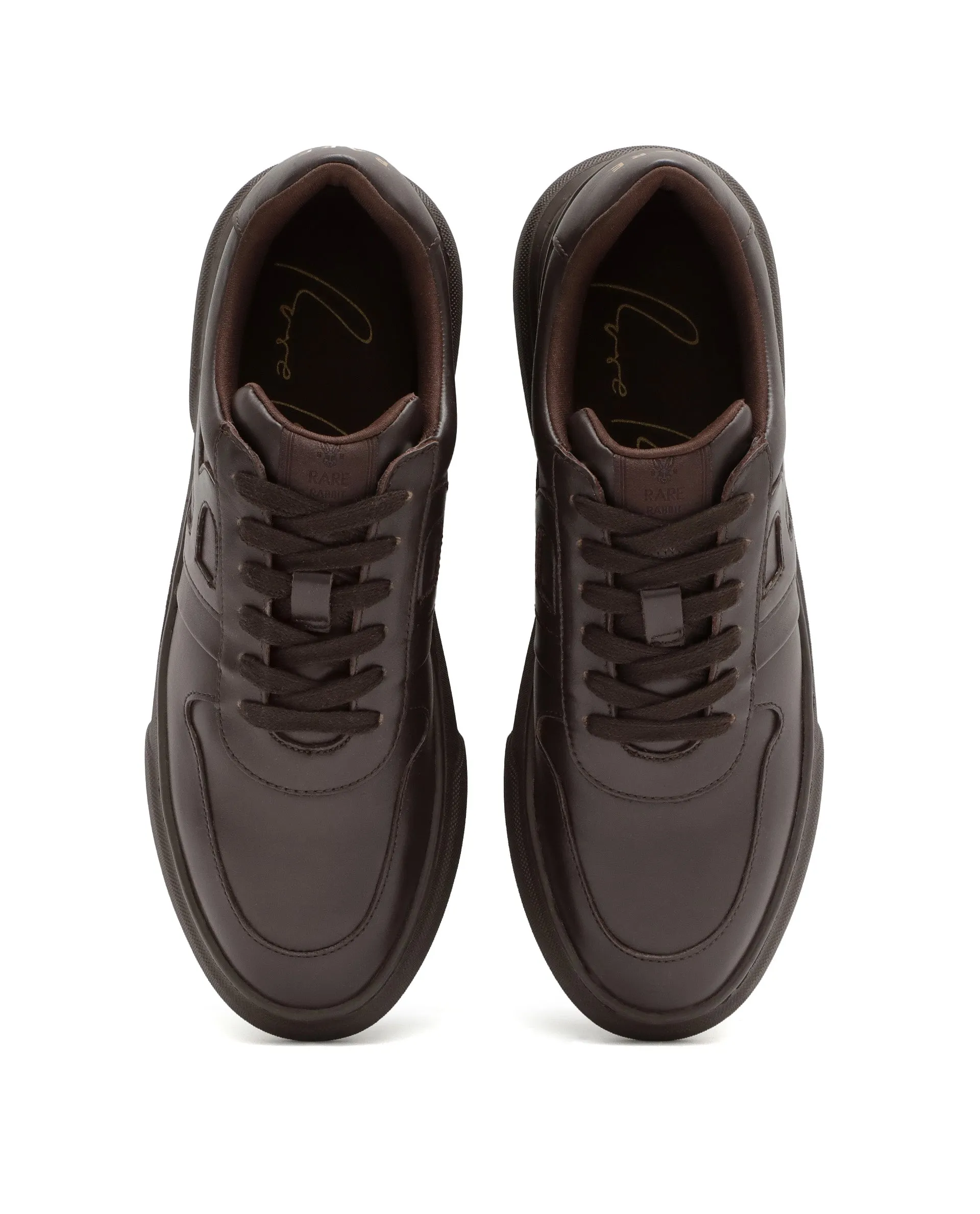 Rare Rabbit Men's Cygnus Dark Brown Genuine Leather Monotone Low-top Lace-up Branded Sneaker Shoes