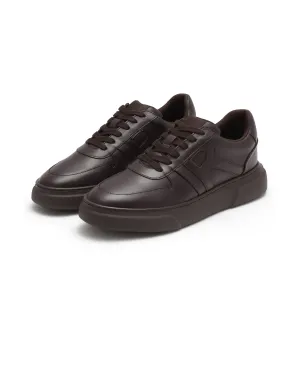 Rare Rabbit Men's Cygnus Dark Brown Genuine Leather Monotone Low-top Lace-up Branded Sneaker Shoes