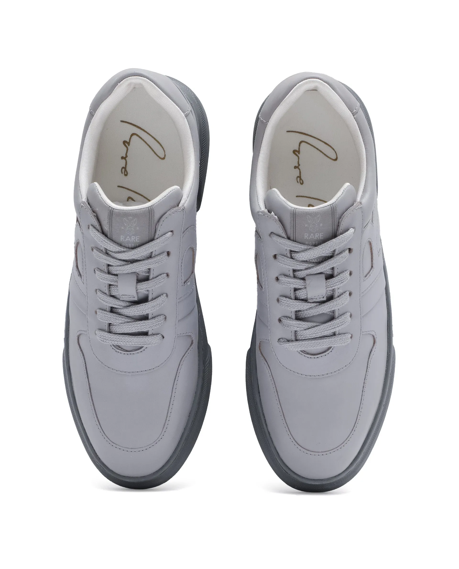 Rare Rabbit Men's Cygnus Grey Genuine Leather Monotone Low-top Lace-up Branded Sneaker Shoes