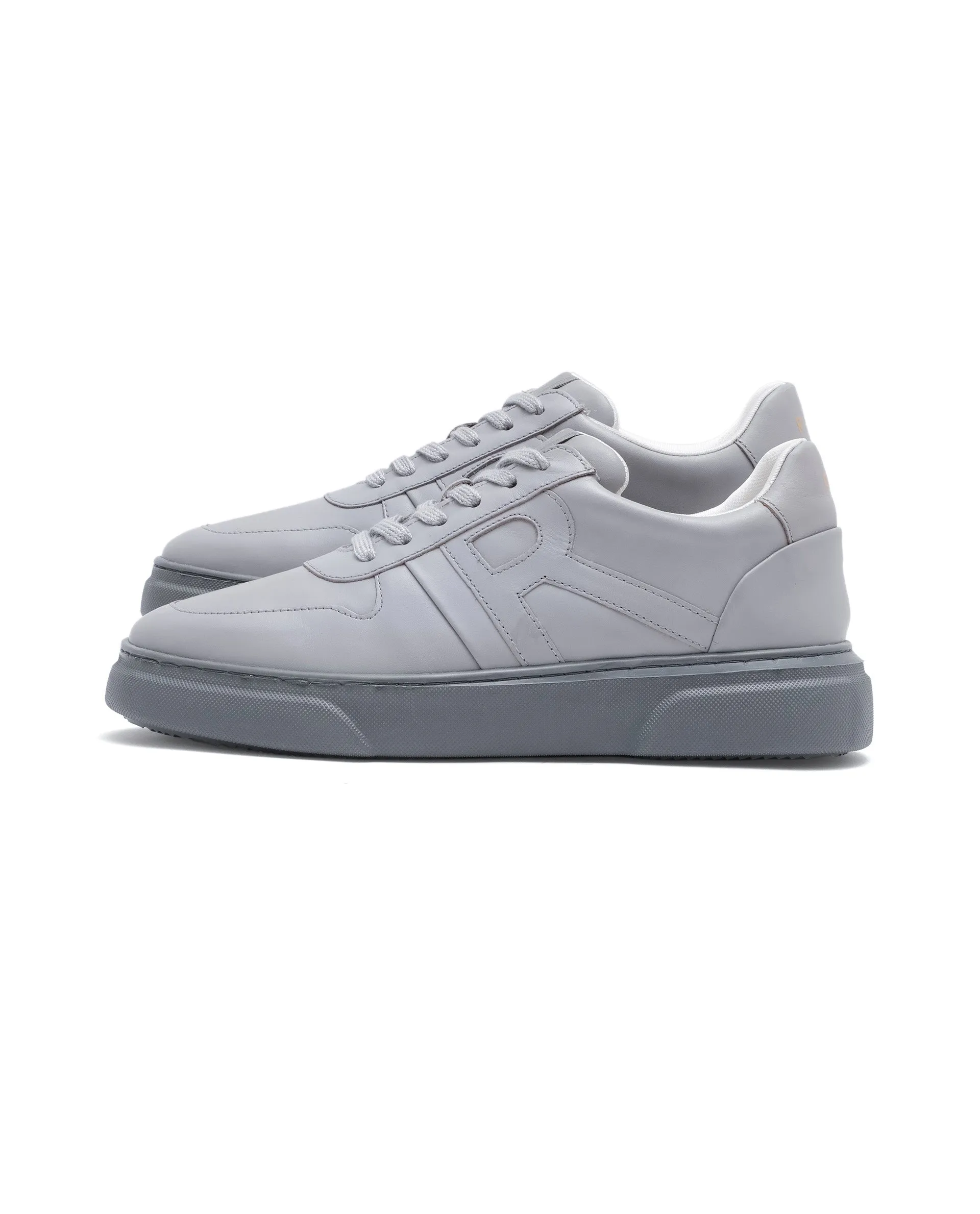 Rare Rabbit Men's Cygnus Grey Genuine Leather Monotone Low-top Lace-up Branded Sneaker Shoes