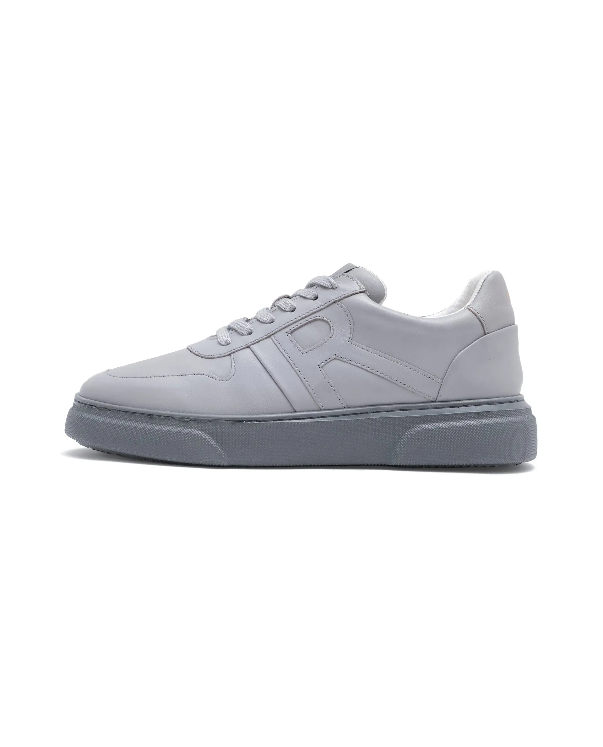 Rare Rabbit Men's Cygnus Grey Genuine Leather Monotone Low-top Lace-up Branded Sneaker Shoes