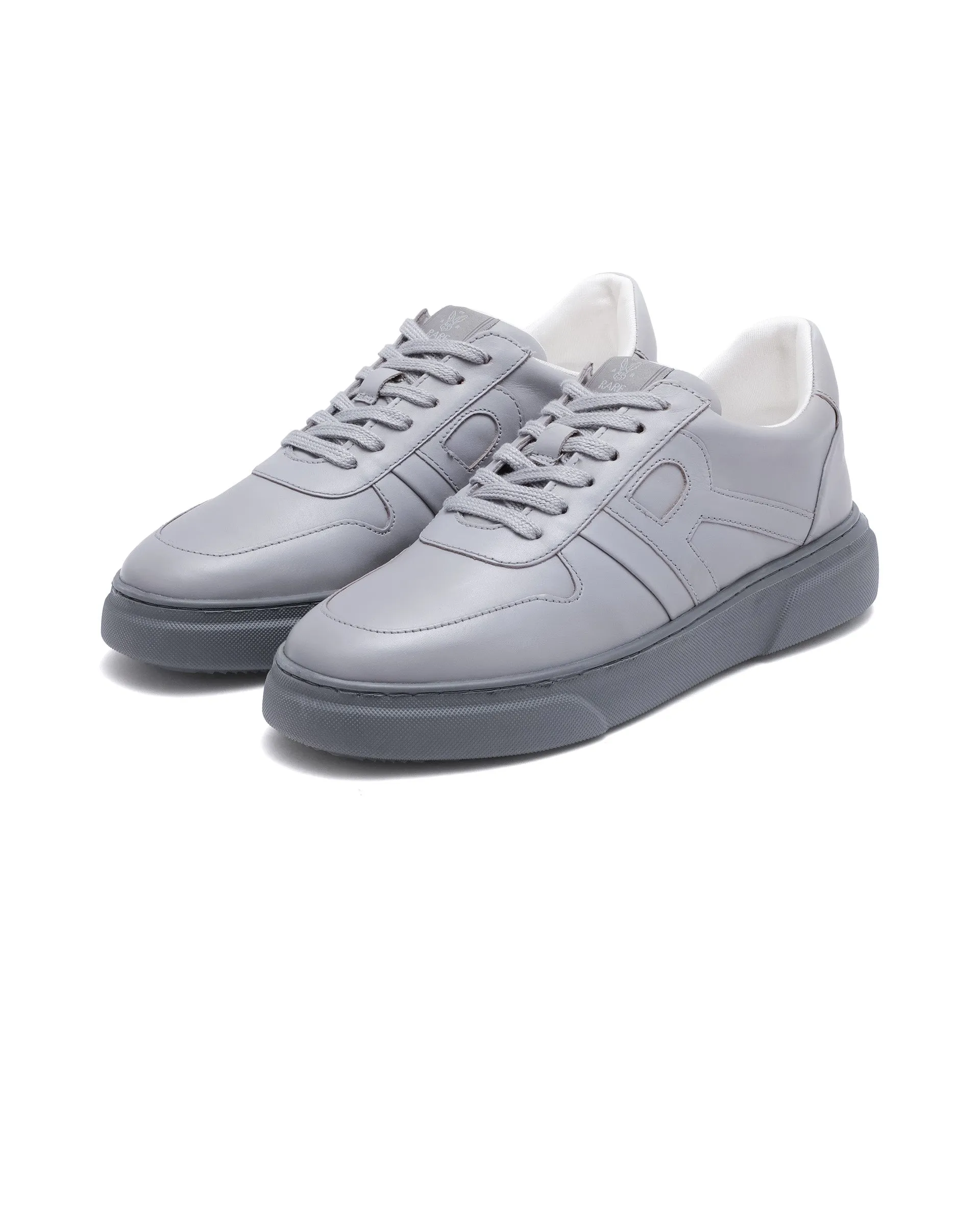 Rare Rabbit Men's Cygnus Grey Genuine Leather Monotone Low-top Lace-up Branded Sneaker Shoes