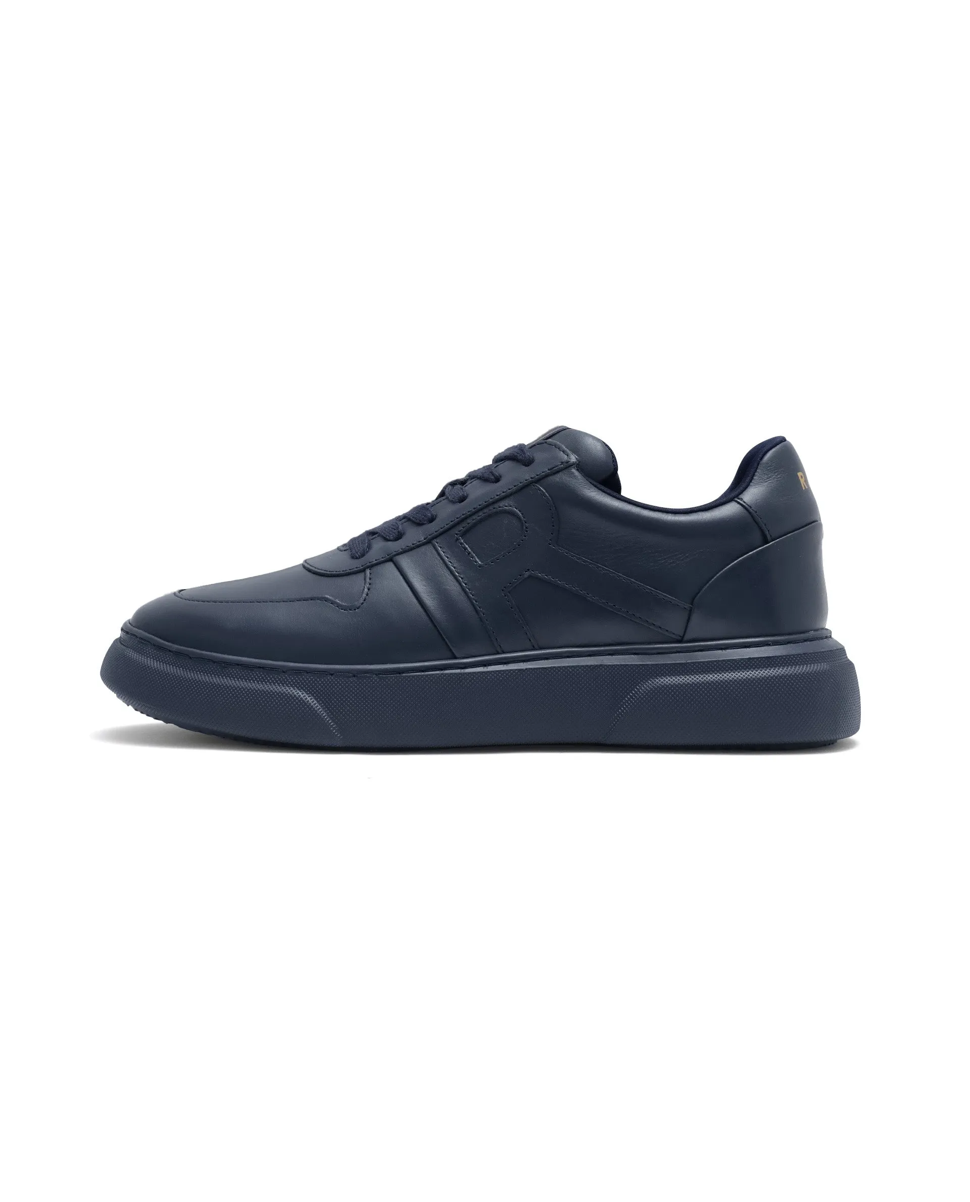 Rare Rabbit Men's Cygnus Navy Genuine Leather Monotone Low-top Lace-up Branded Sneaker Shoes