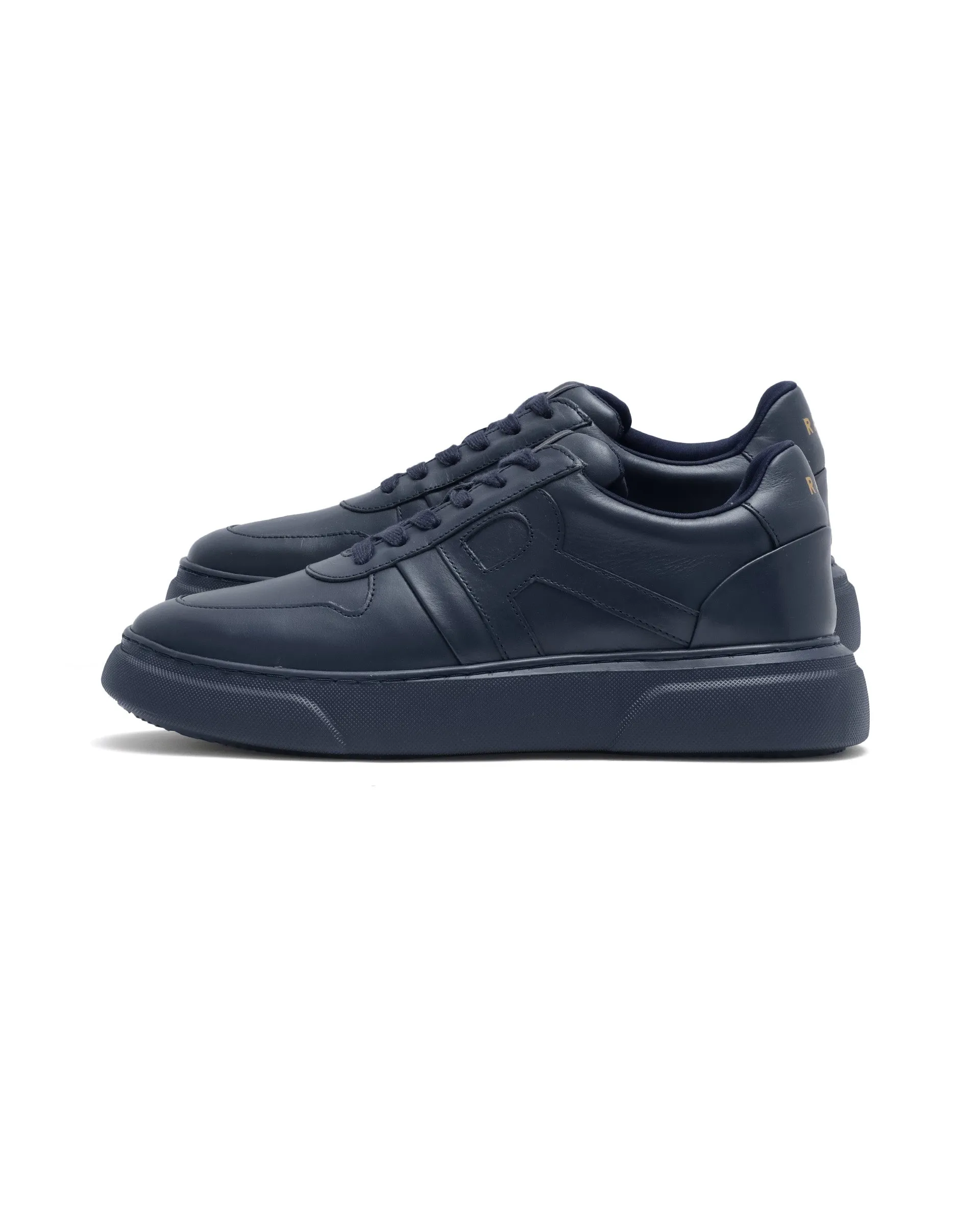 Rare Rabbit Men's Cygnus Navy Genuine Leather Monotone Low-top Lace-up Branded Sneaker Shoes