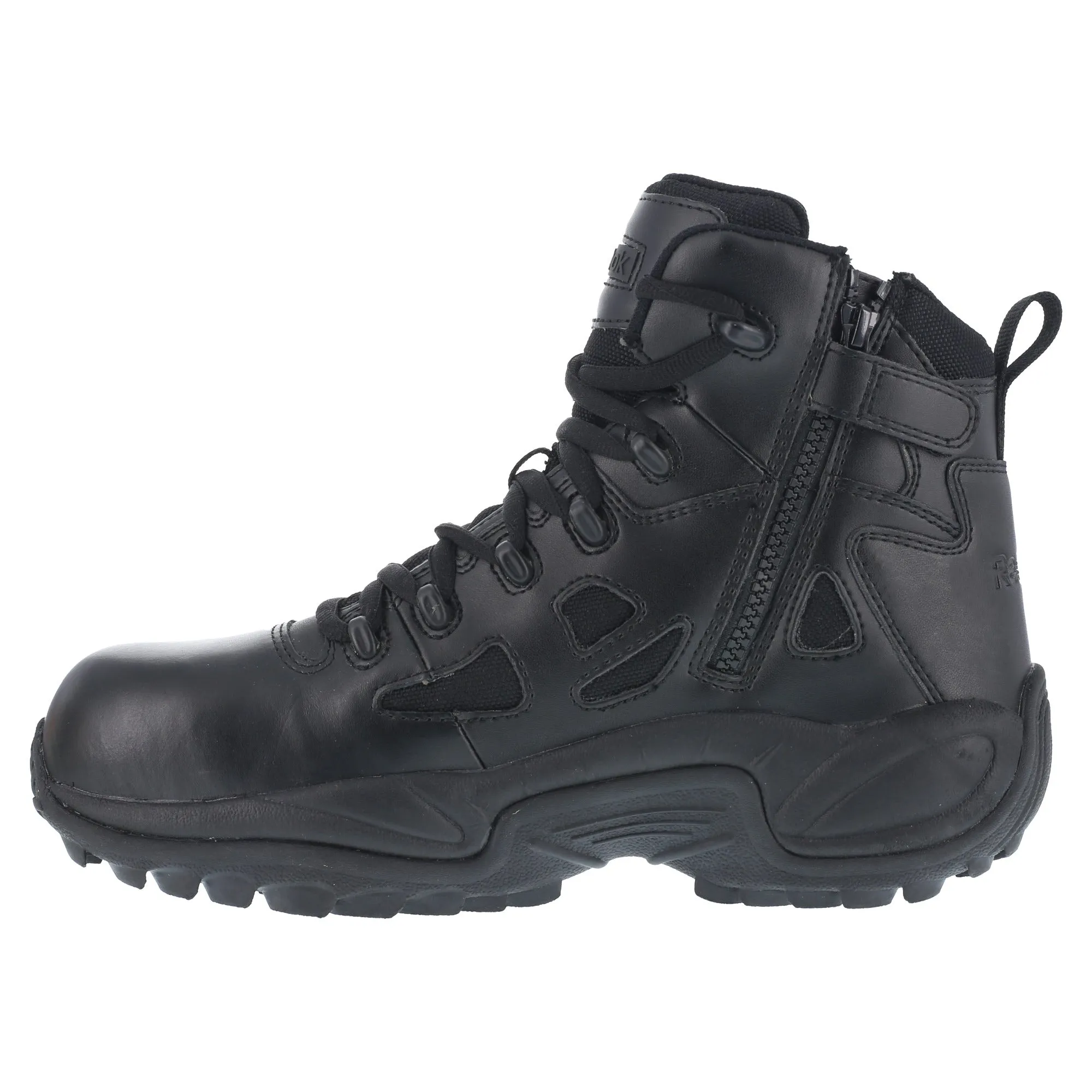 Reebok Mens Black Leather 6in Tactical Boots Rapid Response RB Comp Toe 5.5 M