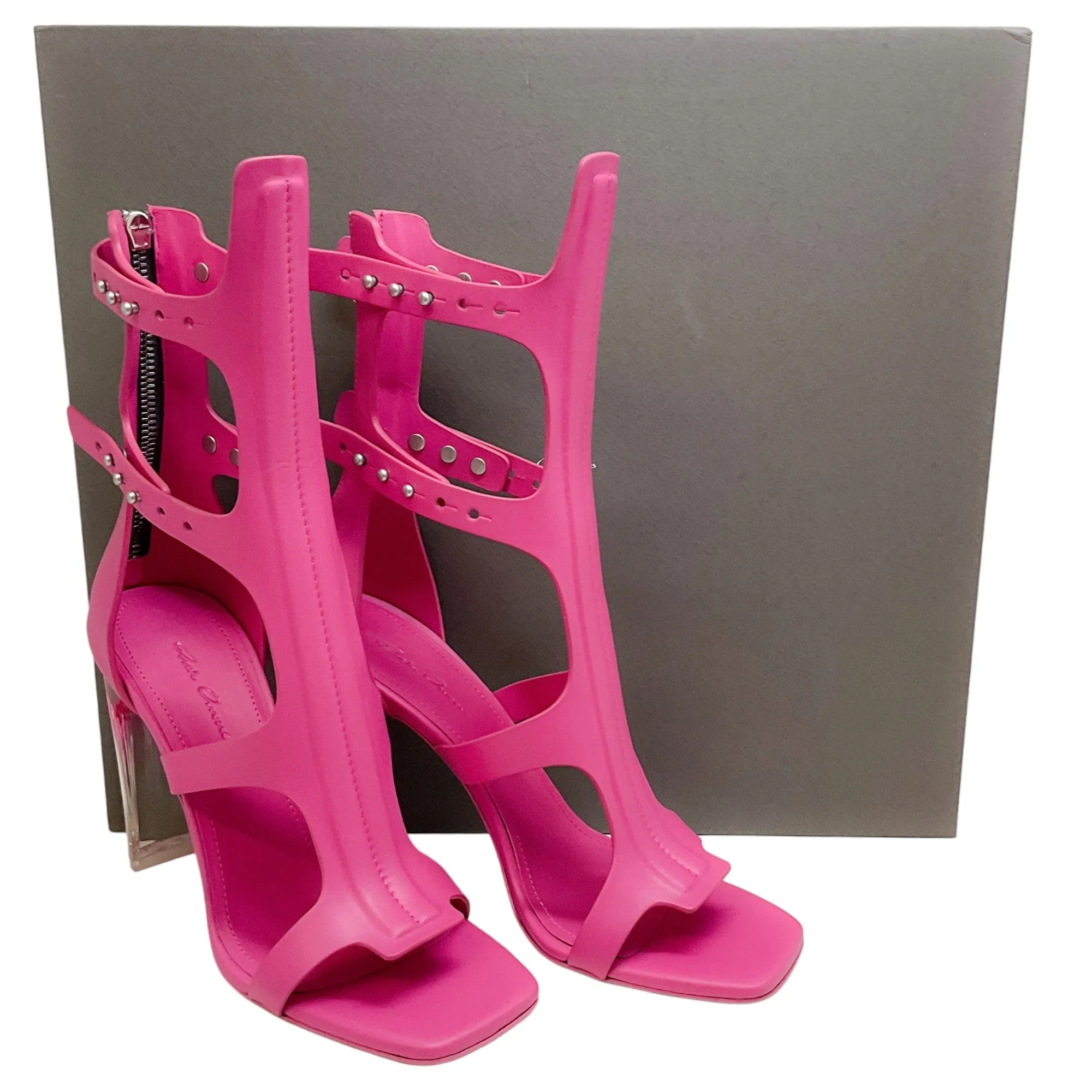 Rick Owens Fuchsia Leather Ankle Spartans Sandals