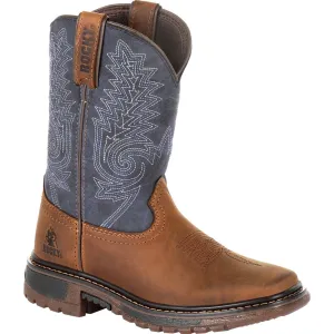 Rocky Kids Boys Denim Brown Leather Ride FLX Western Cowboy Boots