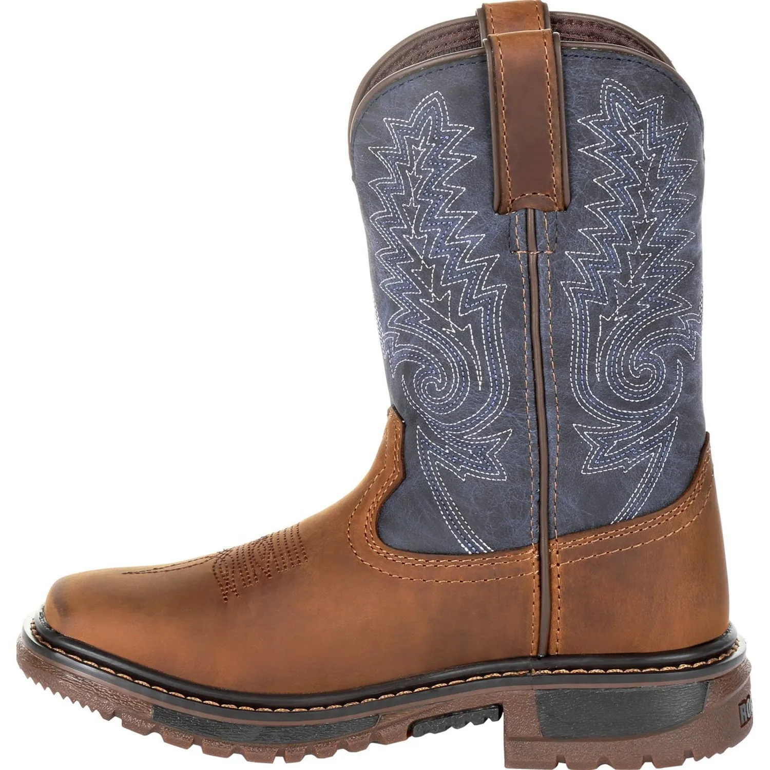 Rocky Kids Boys Denim Brown Leather Ride FLX Western Cowboy Boots