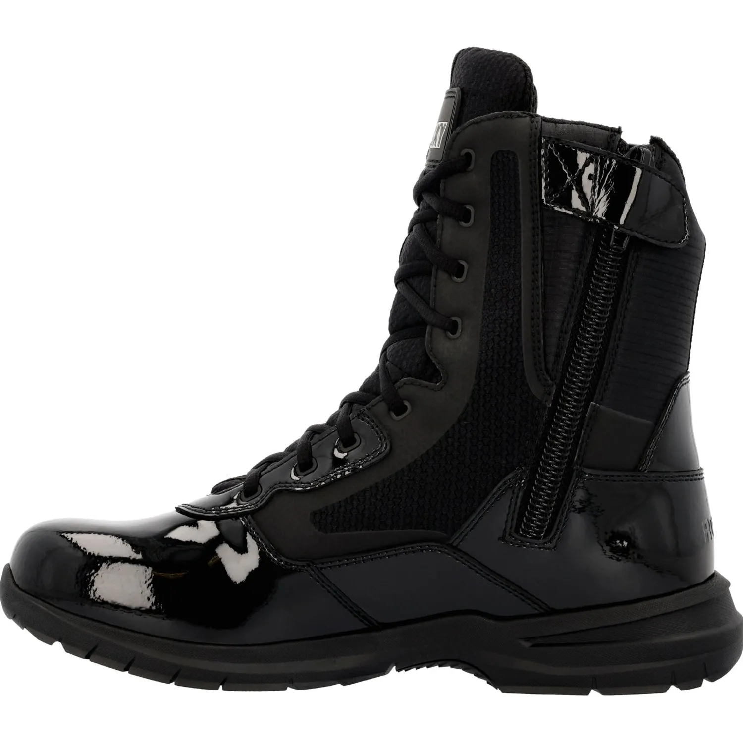 Rocky Mens Black Leather Cadet 8in Side Zip Work Boots