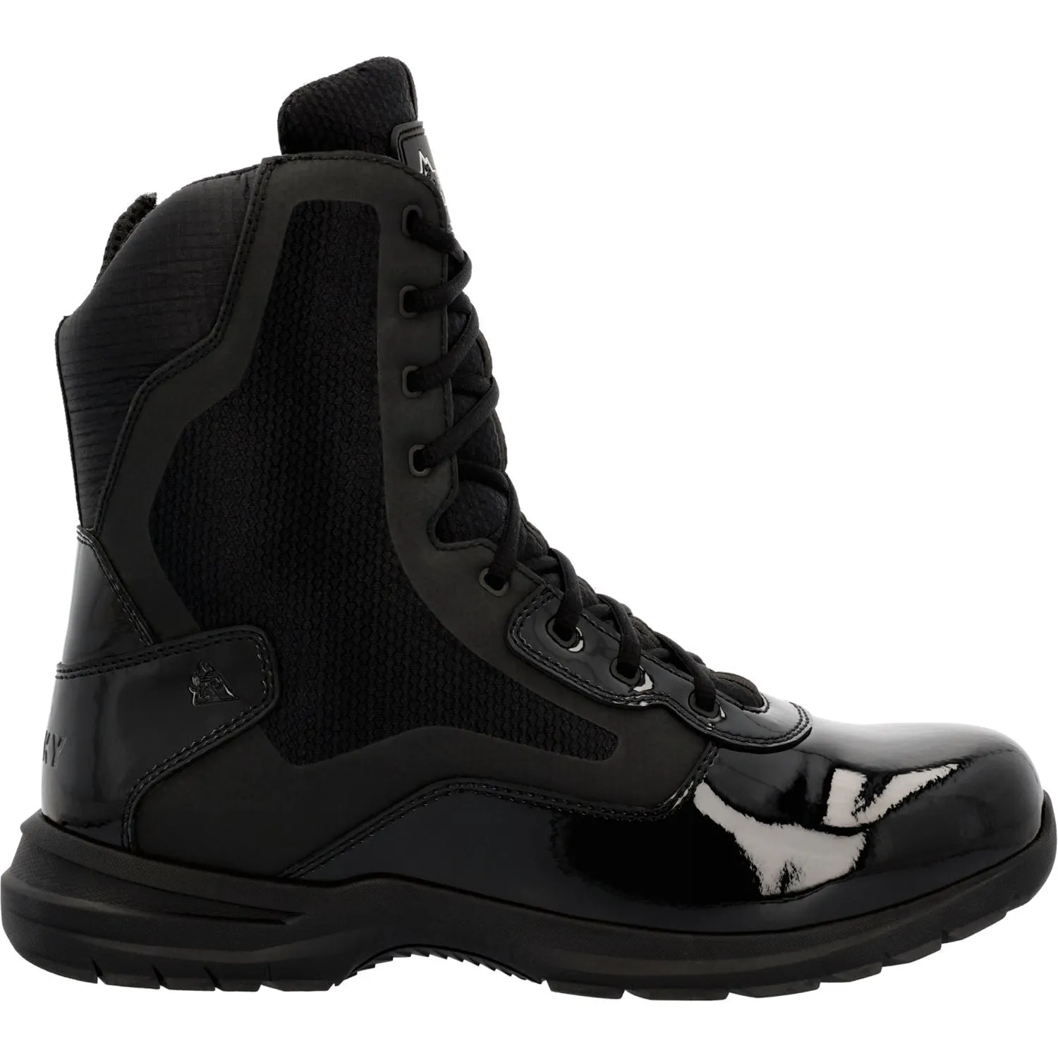 Rocky Mens Black Leather Cadet 8in Side Zip Work Boots