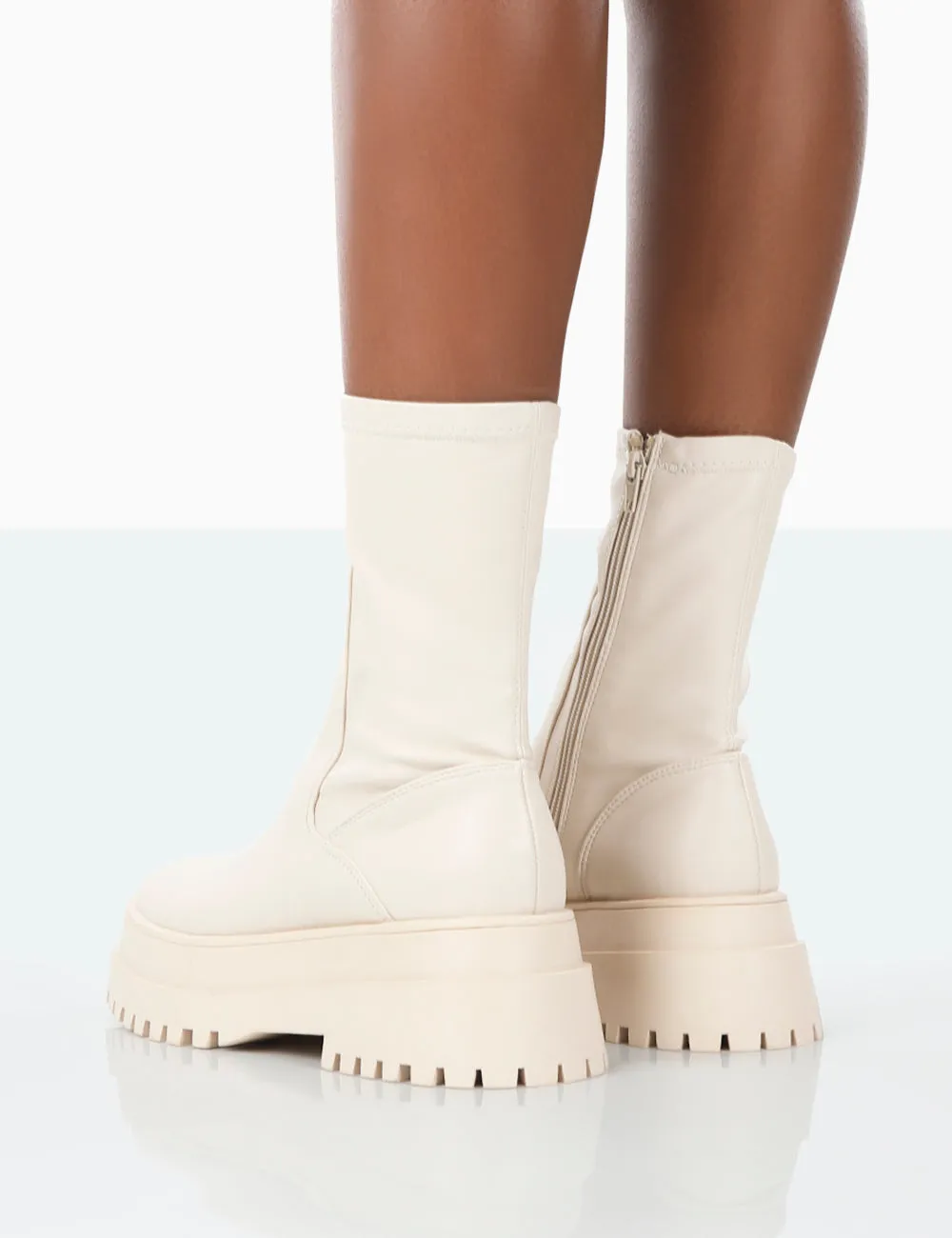 Rusty Bone Pu Chunky Sole Platform Sock Ankle Boots