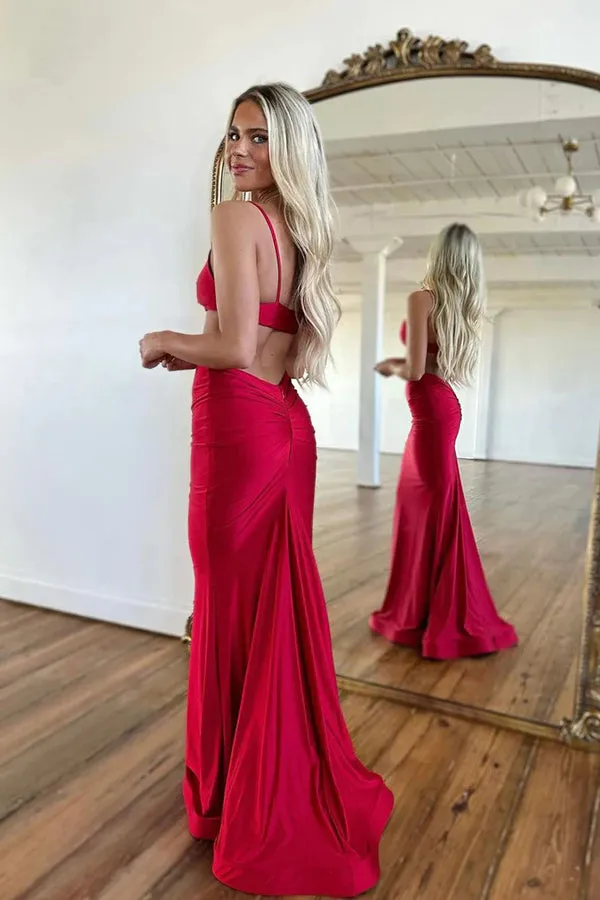 Sexy Spaghetti Straps Red Sheath Prom Formal Dress PSK490