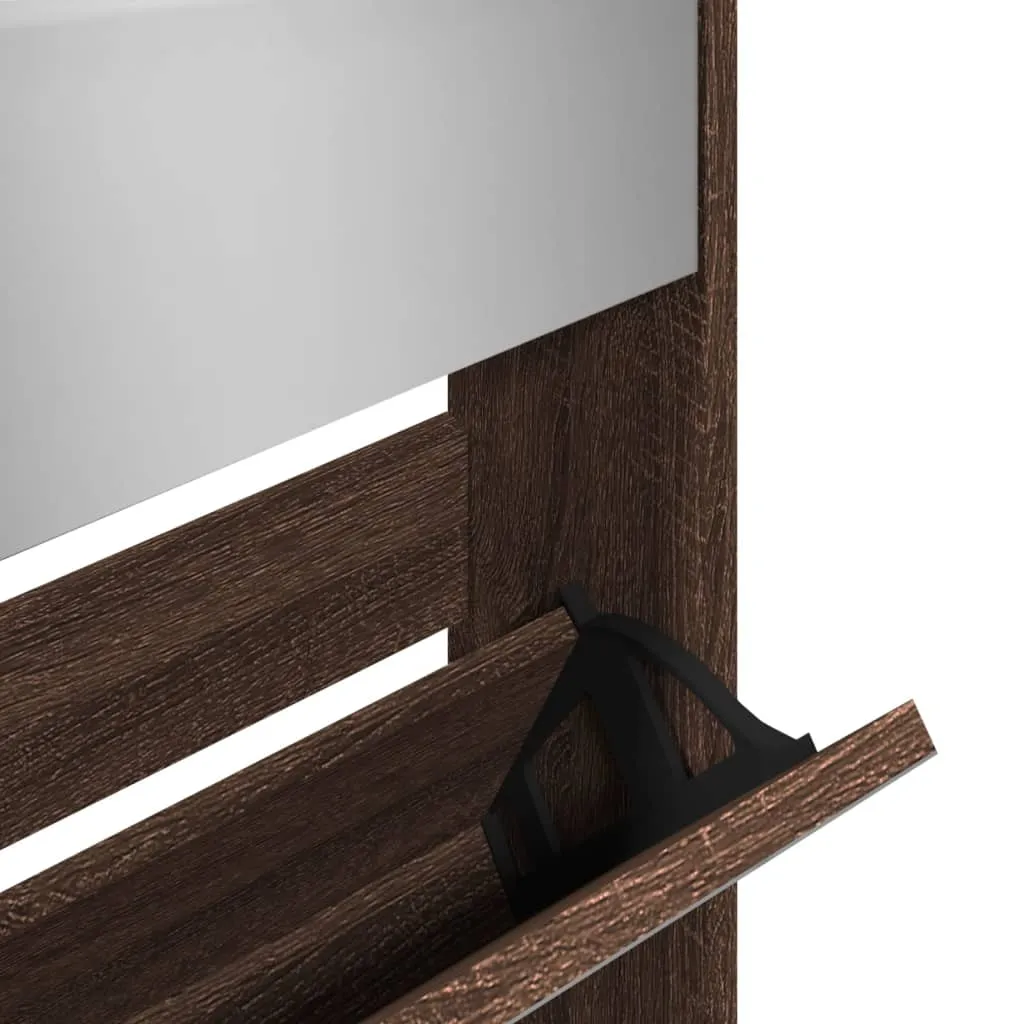 Shoe Cabinet with Mirror 5-Layer Brown Oak 63x17x169.5 cm