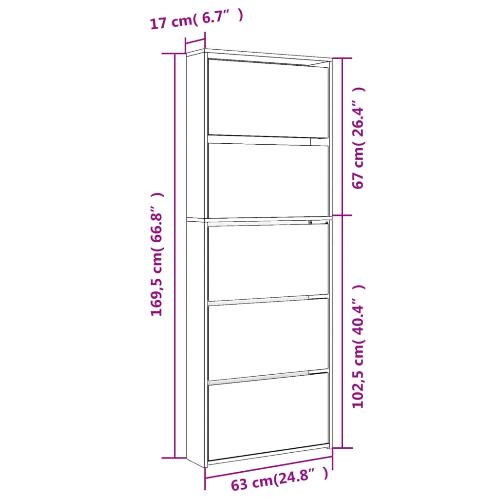 Shoe Cabinet with Mirror 5-Layer Brown Oak 63x17x169.5 cm