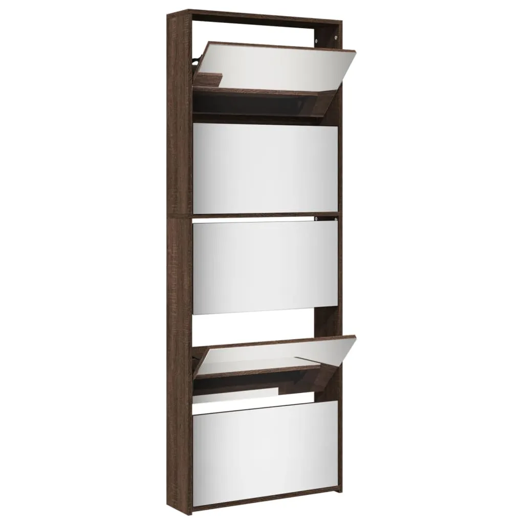 Shoe Cabinet with Mirror 5-Layer Brown Oak 63x17x169.5 cm