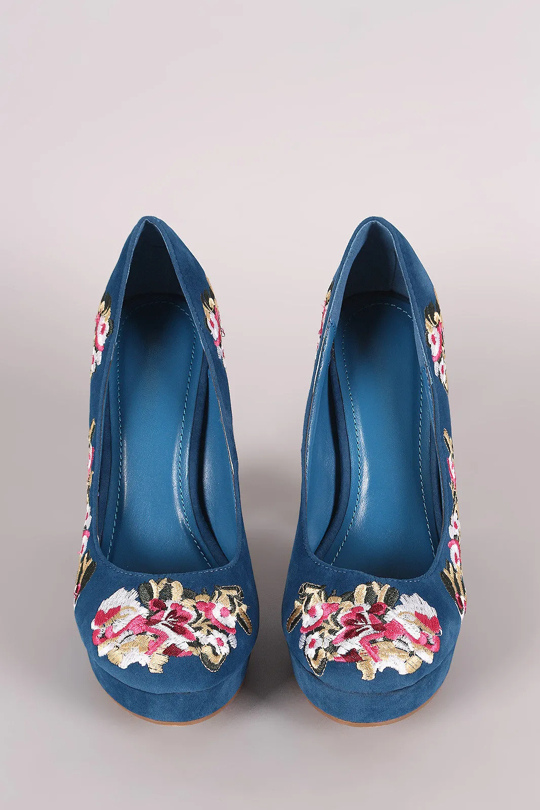 Shoe Republic LA Embroidered Floral Round Toe Platform Pump