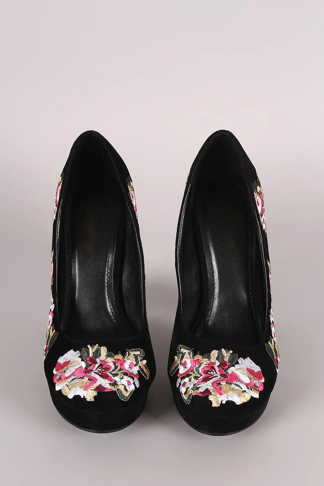 Shoe Republic LA Embroidered Floral Round Toe Platform Pump