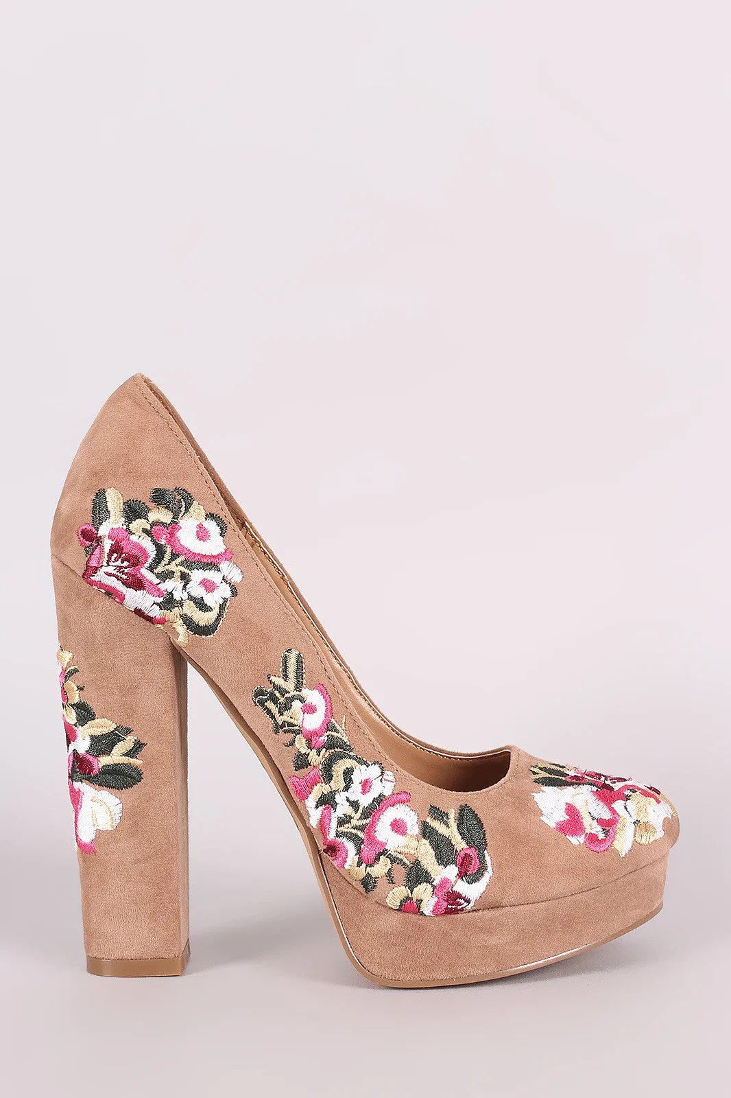 Shoe Republic LA Embroidered Floral Round Toe Platform Pump