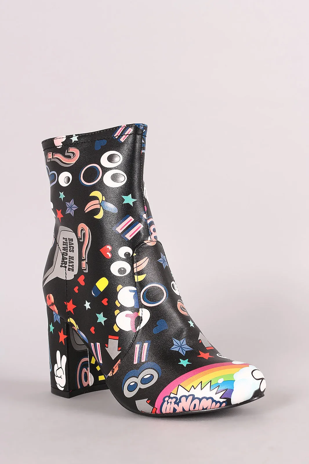 Shoe Republic LA Emoji Print Chunky Heeled Ankle Boots