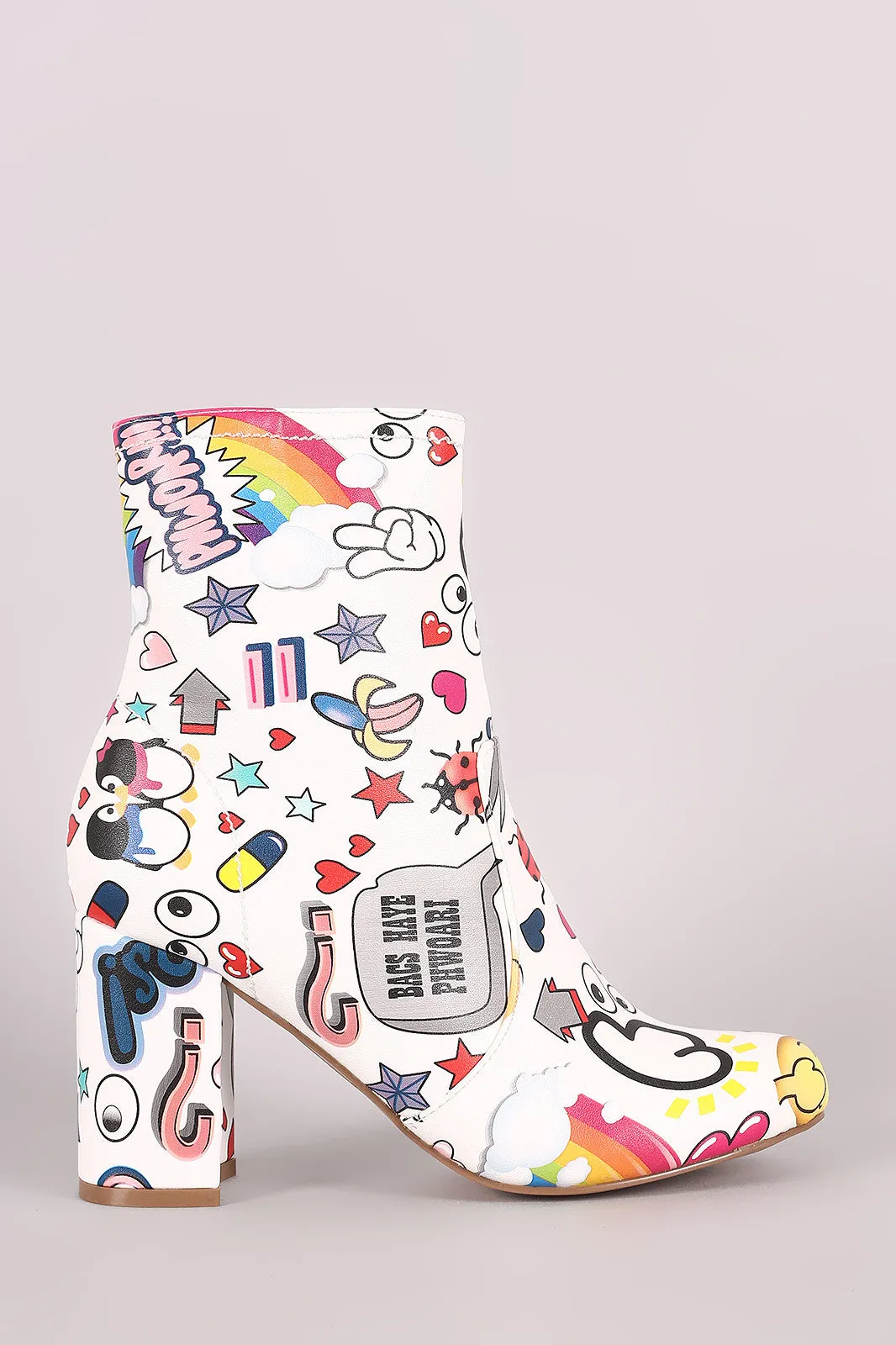 Shoe Republic LA Emoji Print Chunky Heeled Ankle Boots