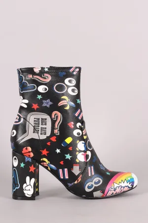 Shoe Republic LA Emoji Print Chunky Heeled Ankle Boots