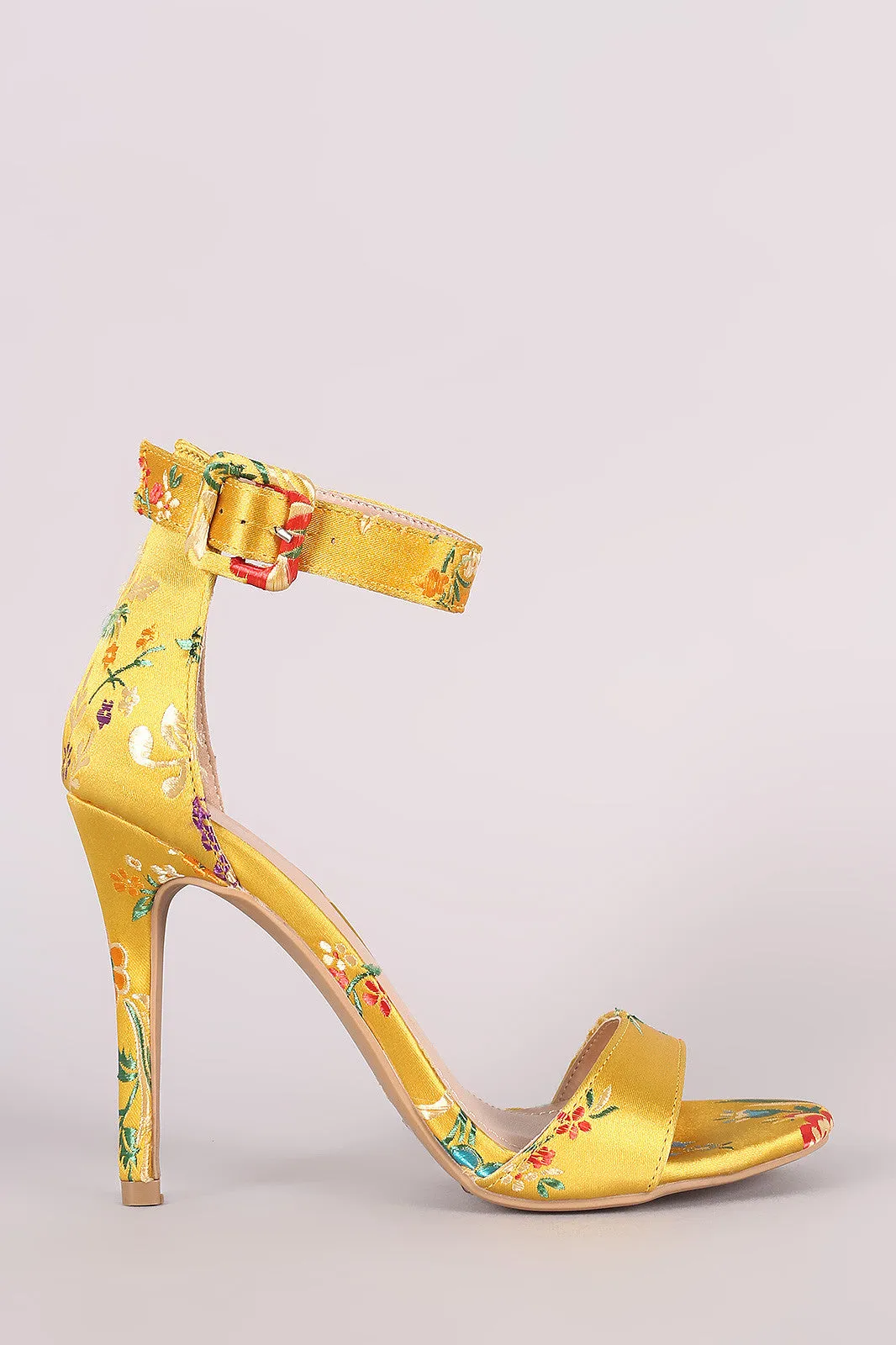 Shoe Republic LA Floral Brocade Satin Ankle Strap Heel