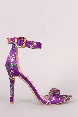 Shoe Republic LA Floral Brocade Satin Ankle Strap Heel