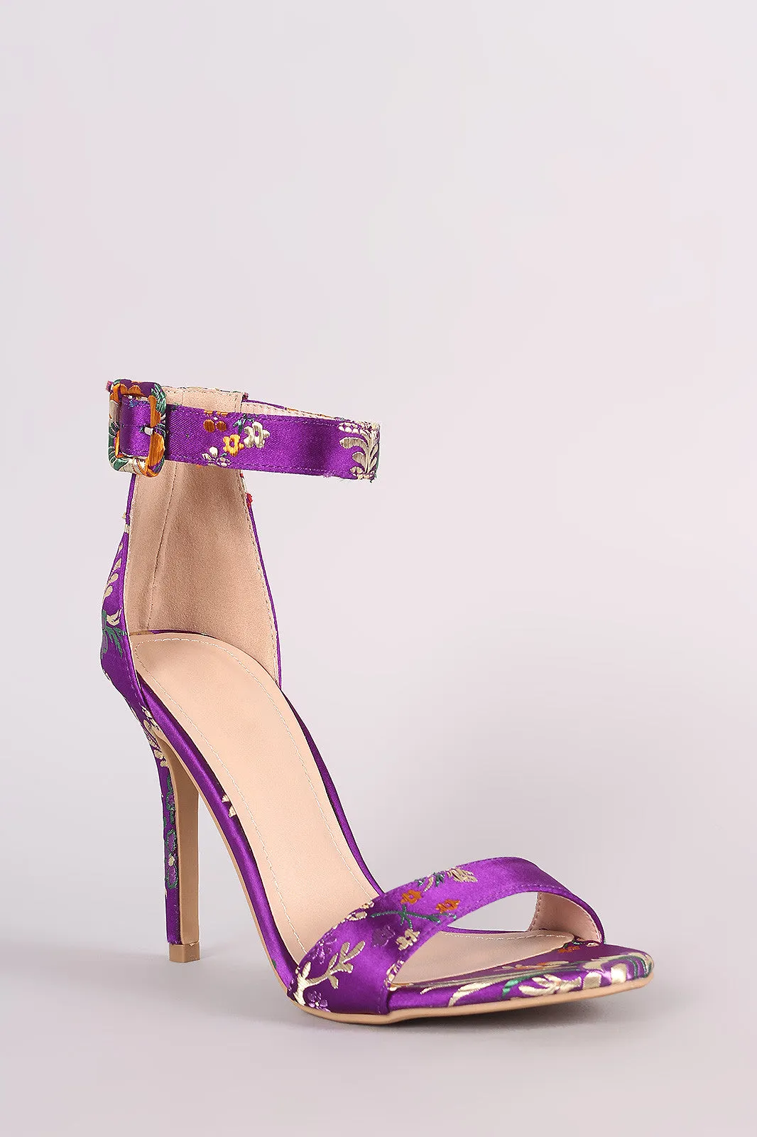 Shoe Republic LA Floral Brocade Satin Ankle Strap Heel