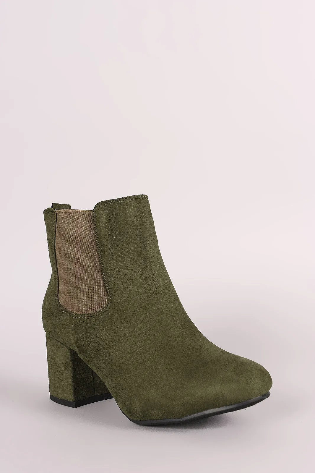 Suede Round Toe Chunky Heeled Ankle Boots