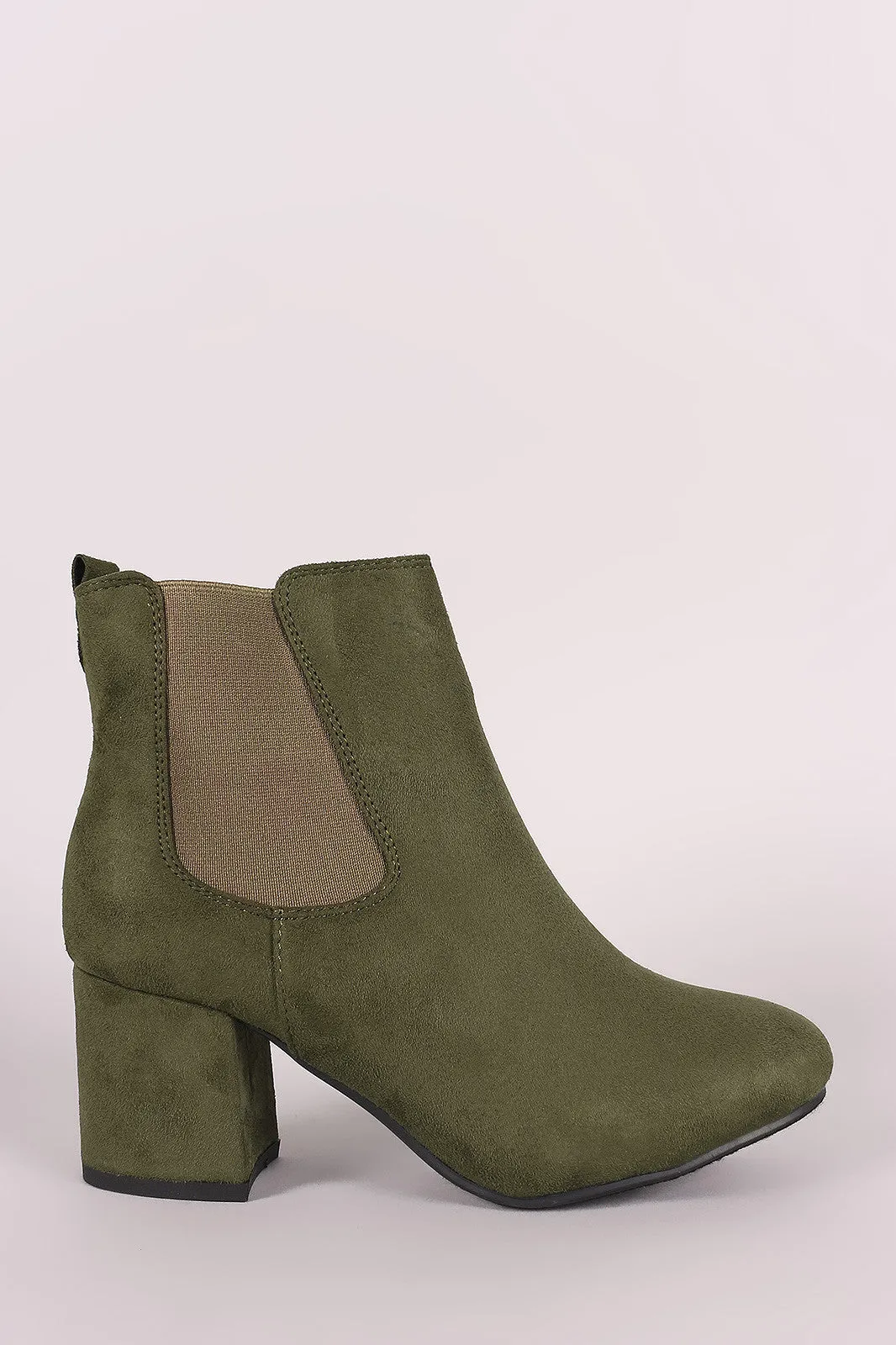 Suede Round Toe Chunky Heeled Ankle Boots