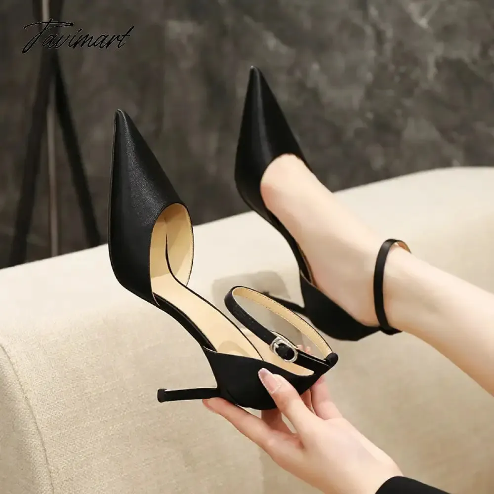 Tavimart New Summer Hollow Shoes Slim Heels with High Heels, Simple Sandals for Going Out, Satin Commuter Women's Shoes